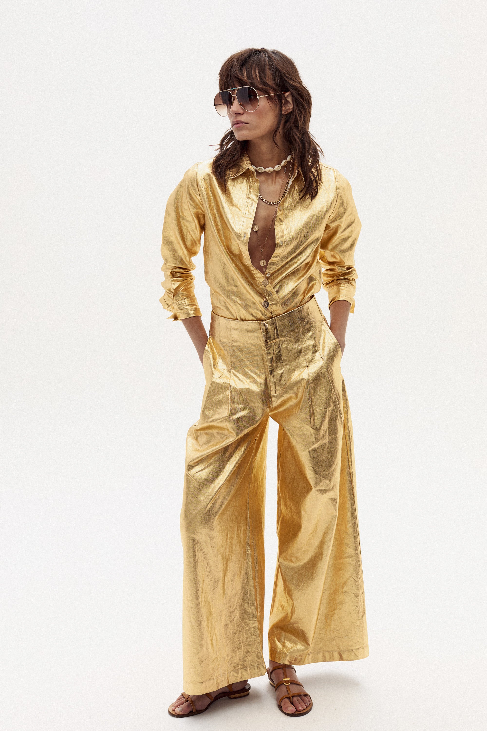 Culotte Metallic Linen Pants - Gold – Lanhtropy display picture 1