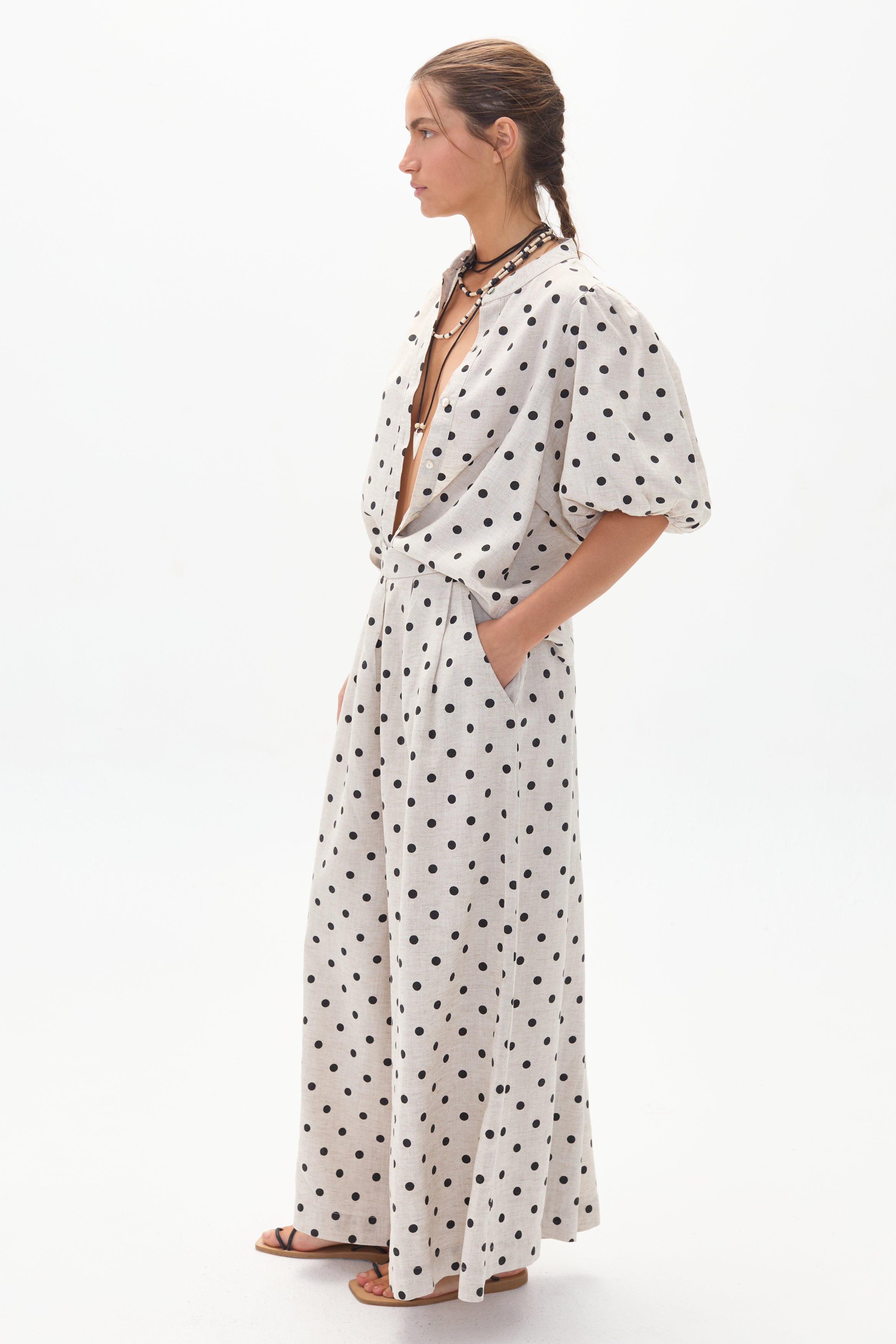 Bubble Linen Shirt - Natural and Black Polka Dots – Lanhtropy