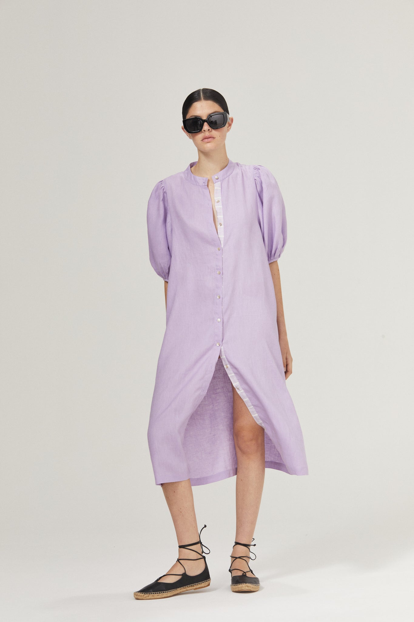Bubble Linen Dress - Bright Lilac with Contrasting Details