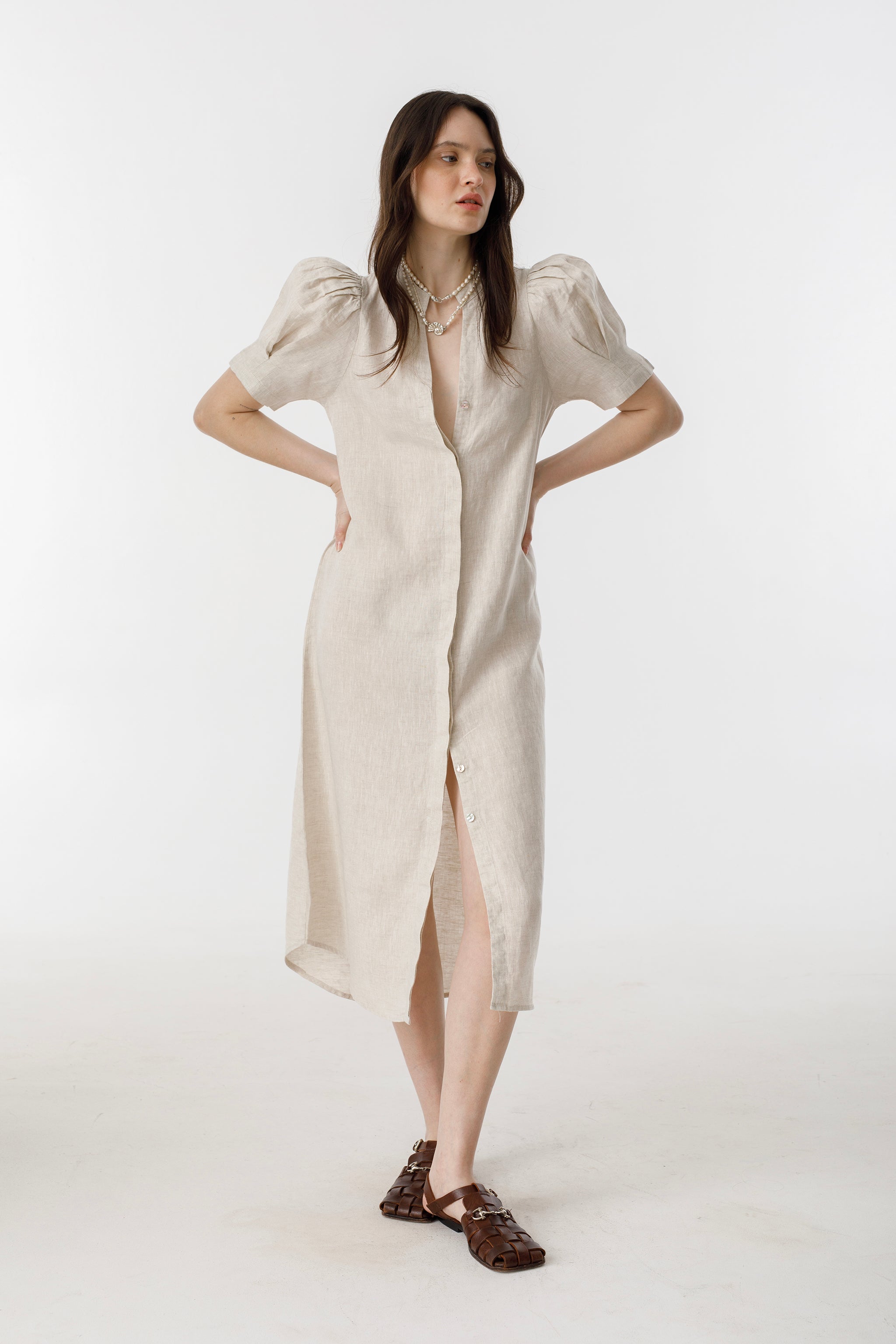Lanhtropy Athina Midi Linen Dress - Natural XS / Natural Lanhtropy Athina Midi Linen Dress - Natural XS / Natural