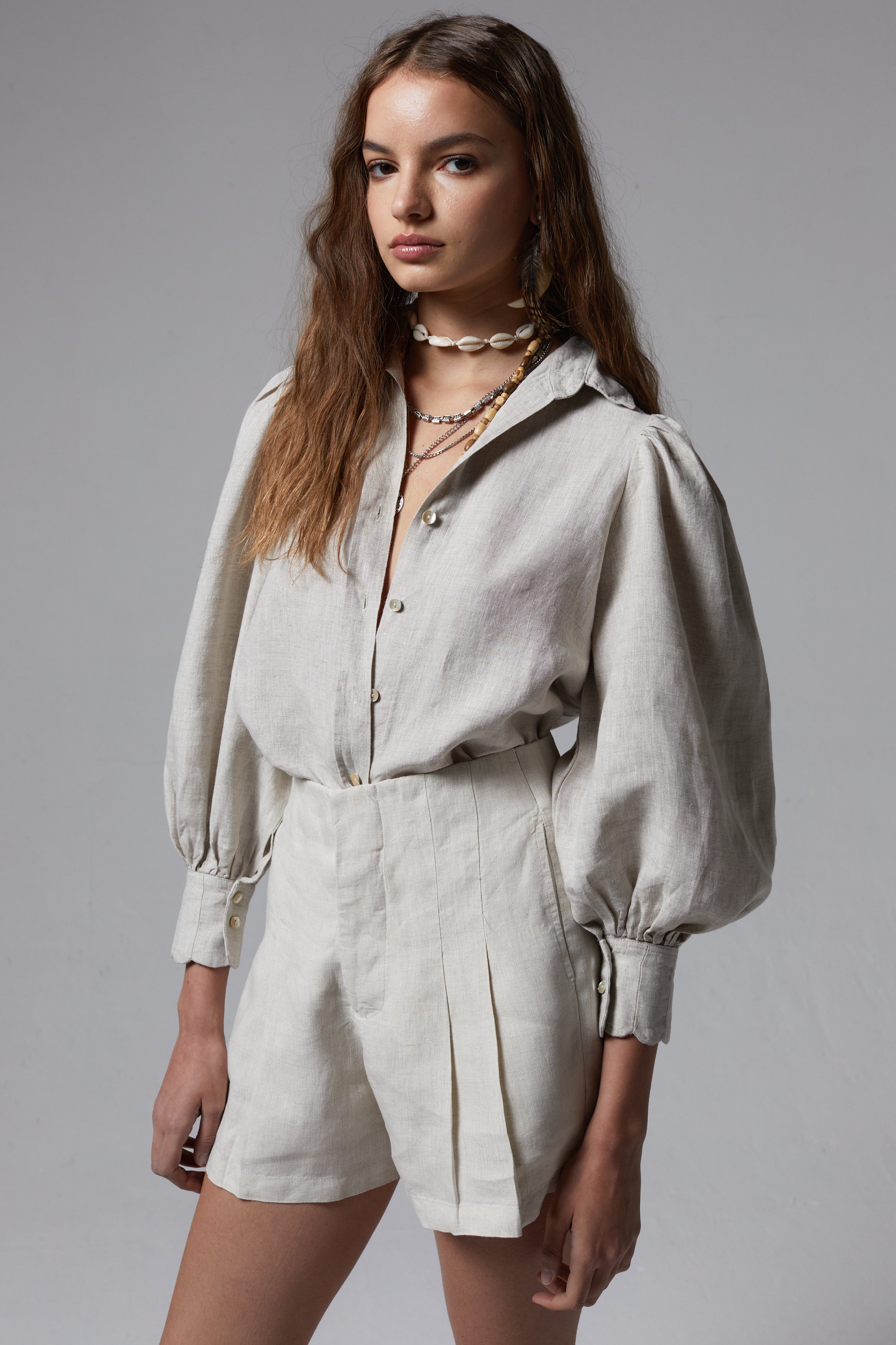 【H】neau linen tops cream Camille Linen Shirt - Natural – Lanhtropy