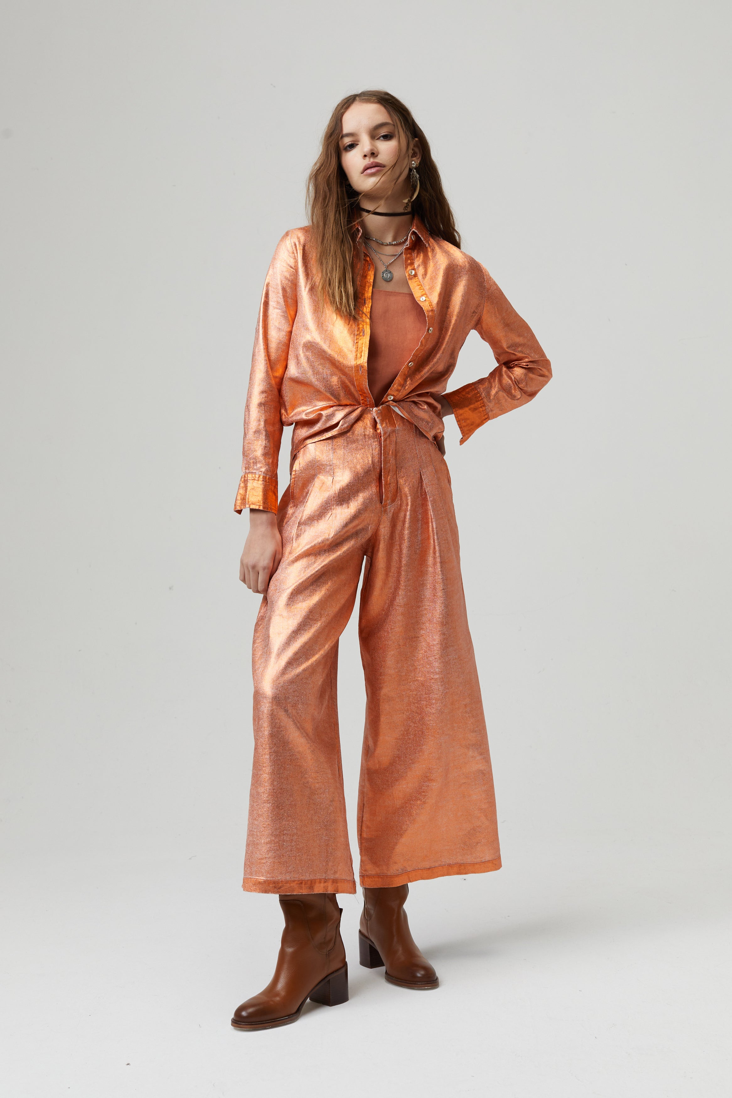 San Marino Metallic Linen Shirt - Copper