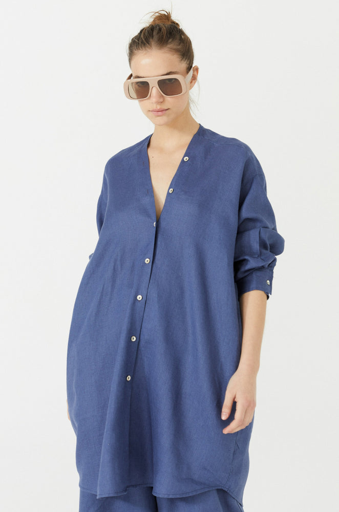 Exuma Linen Shirt Dress - Deep Blue