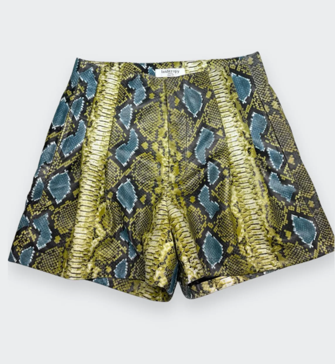 Frida Leather Shorts Snake Foil -  Blue