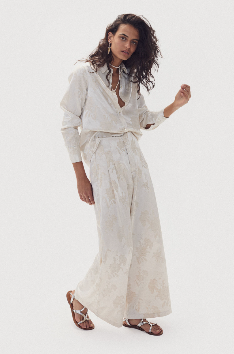 San Marino Brocade Shirt - Ivory Garden