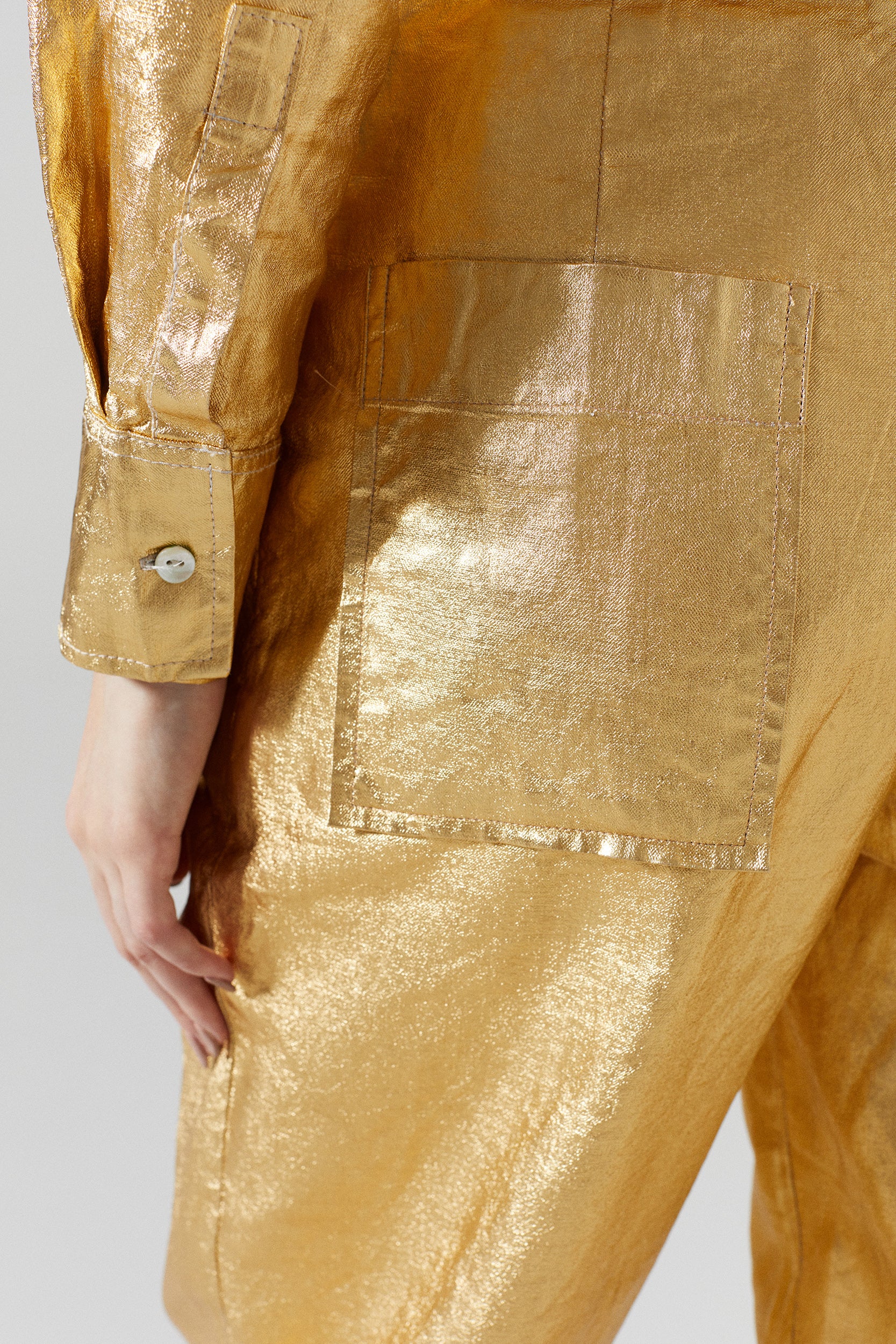 Mercer Metallic Linen Pants Gold