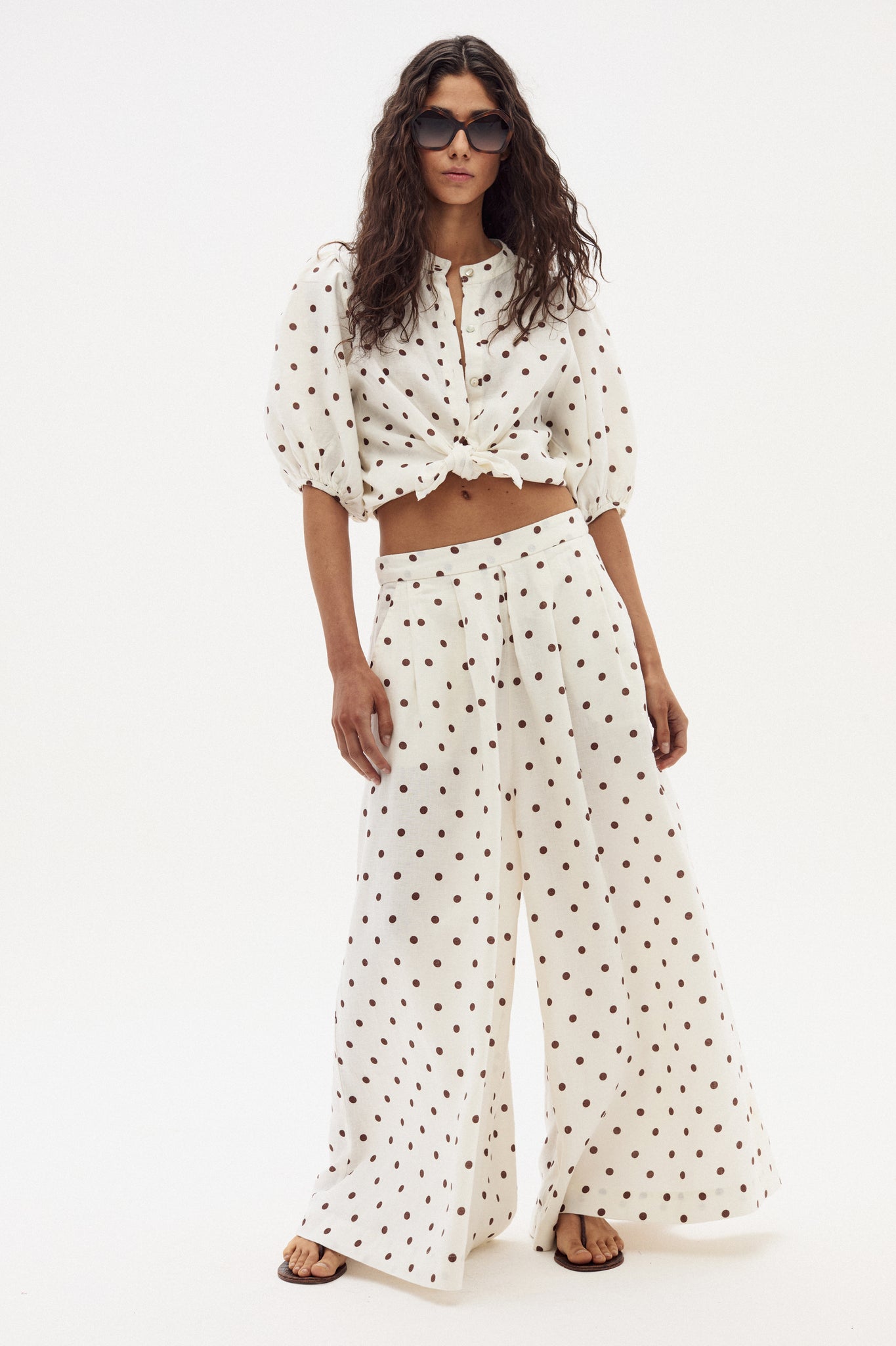 Sabi Linen Pants - Brown Polka Dots