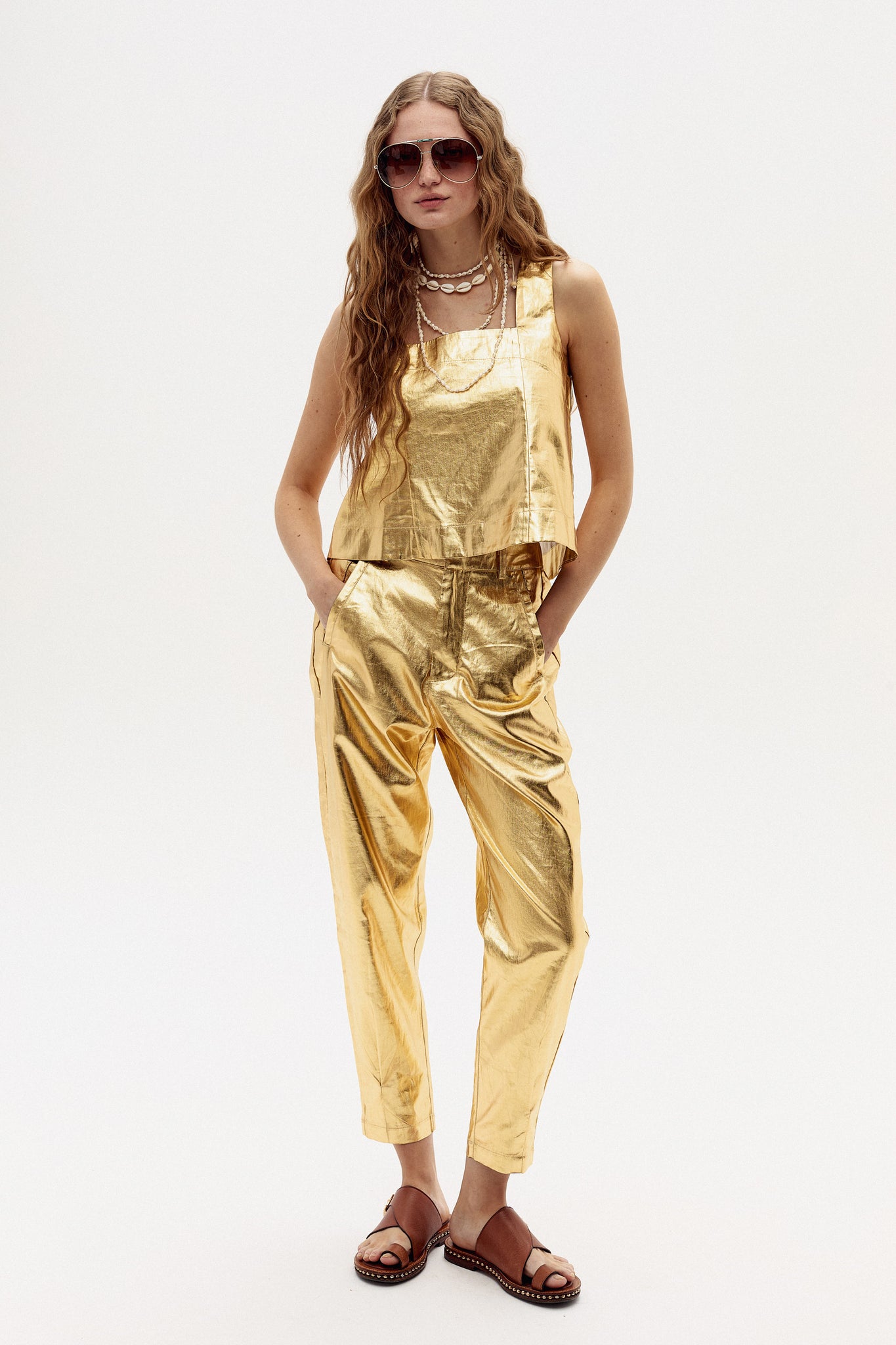 Anya Metallic Linen Pants - Gold – Lanhtropy