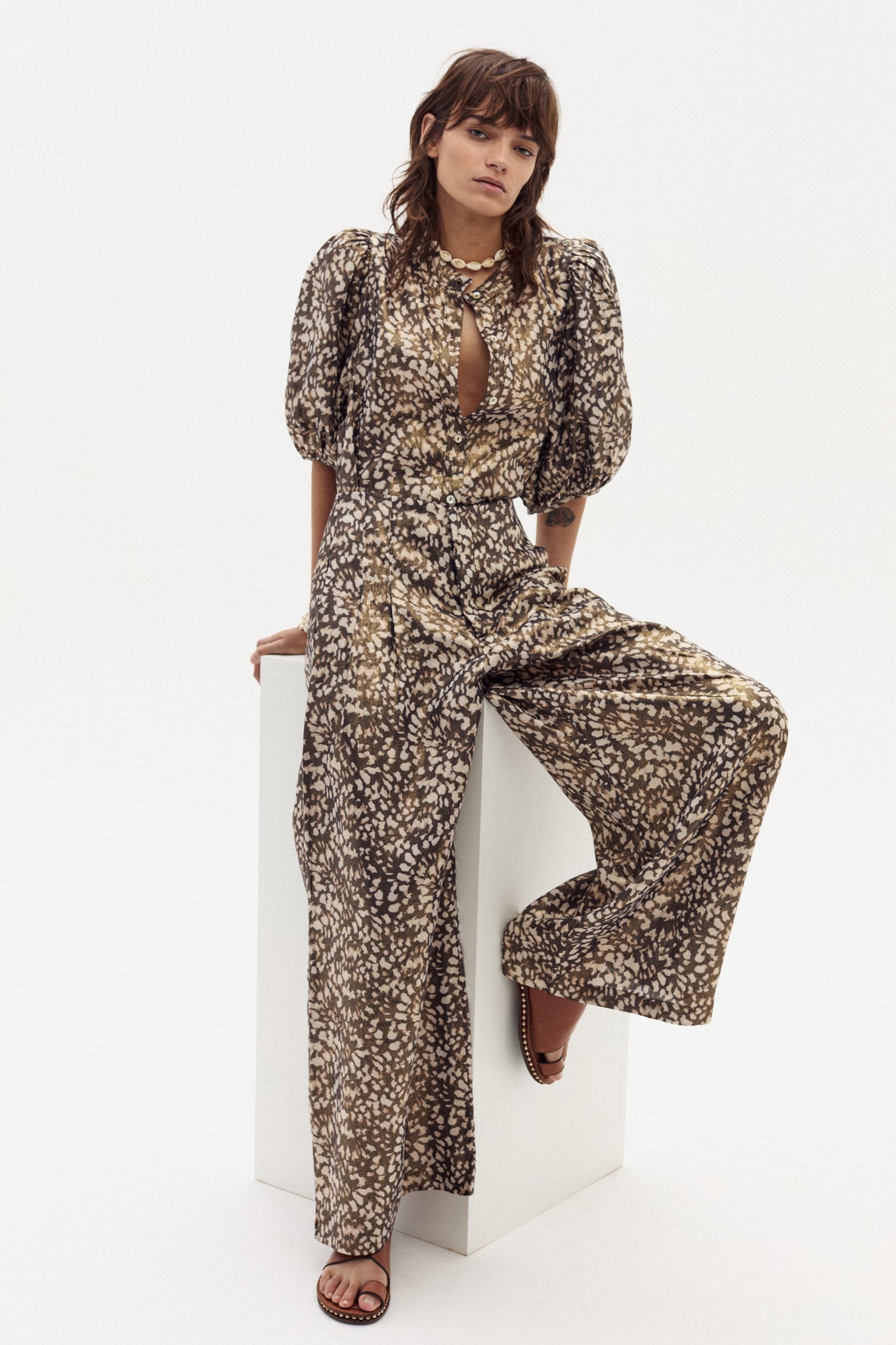 Culotte Metallic Linen Pants - Impala Print