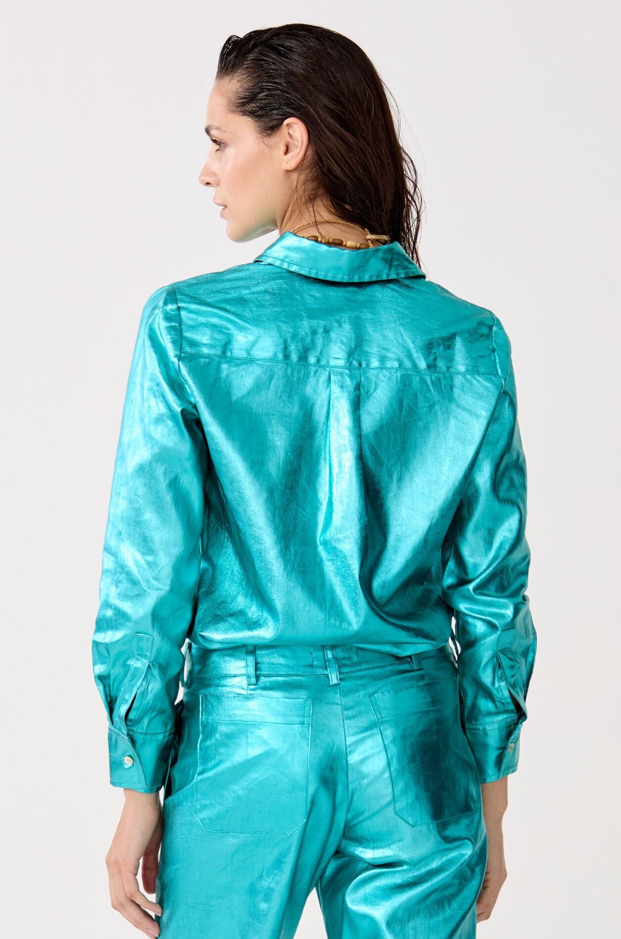 San Marino Metallic Linen Shirt - Turquoise – Lanhtropy