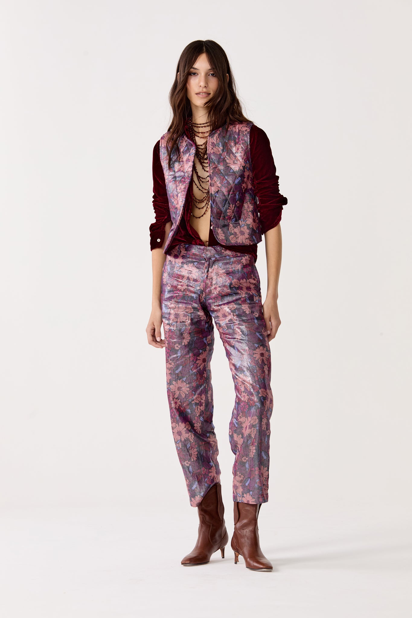 Astro Metallic Linen Pants - Gerbera Print