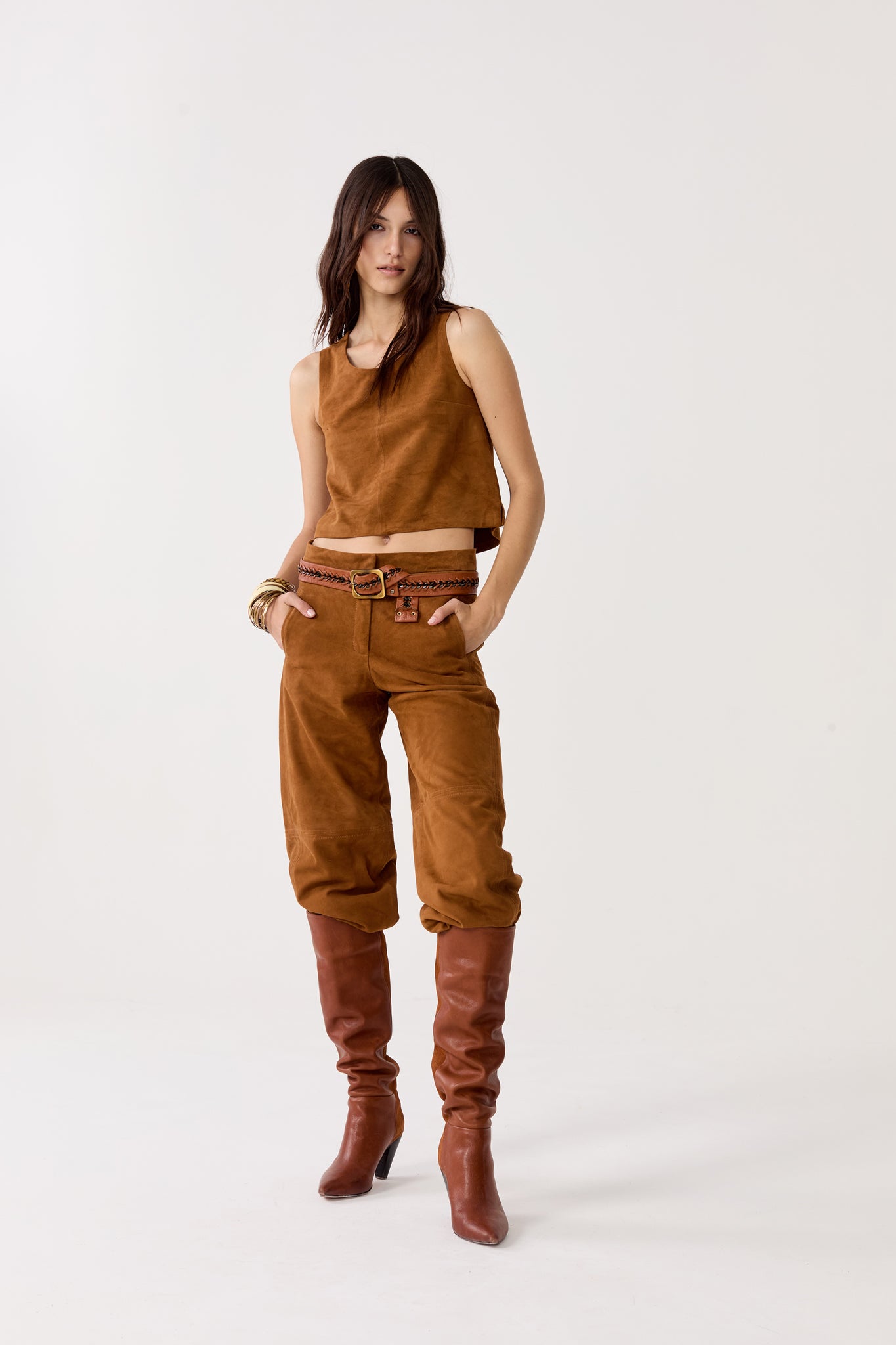 Avery Goat Suede Pants - Tan