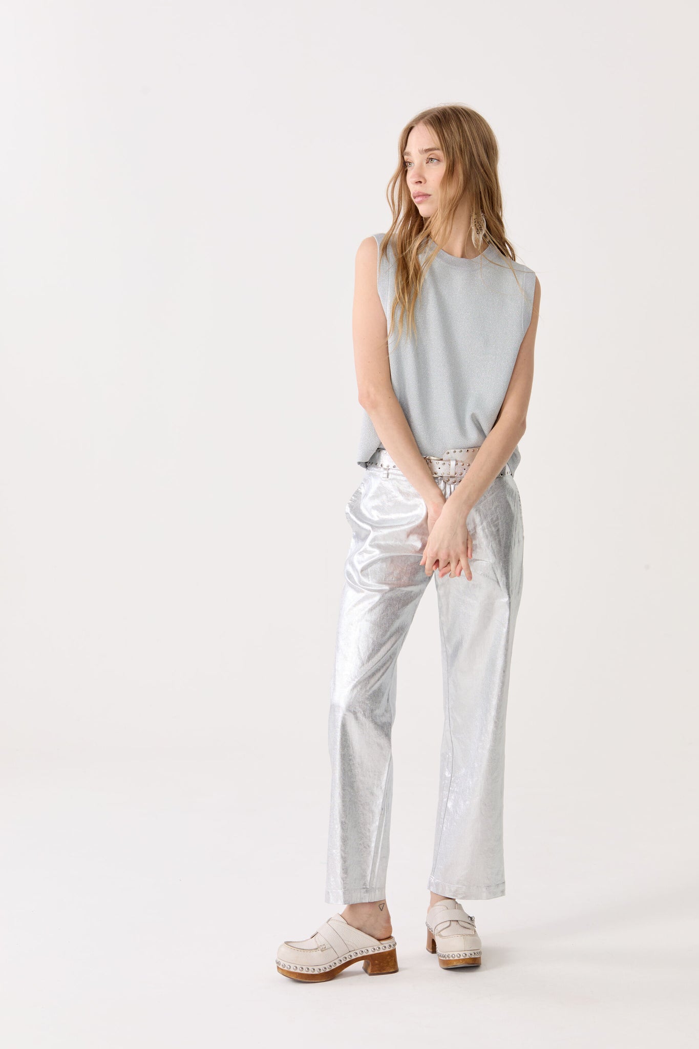 Astro Metallic Linen Pants - Silver