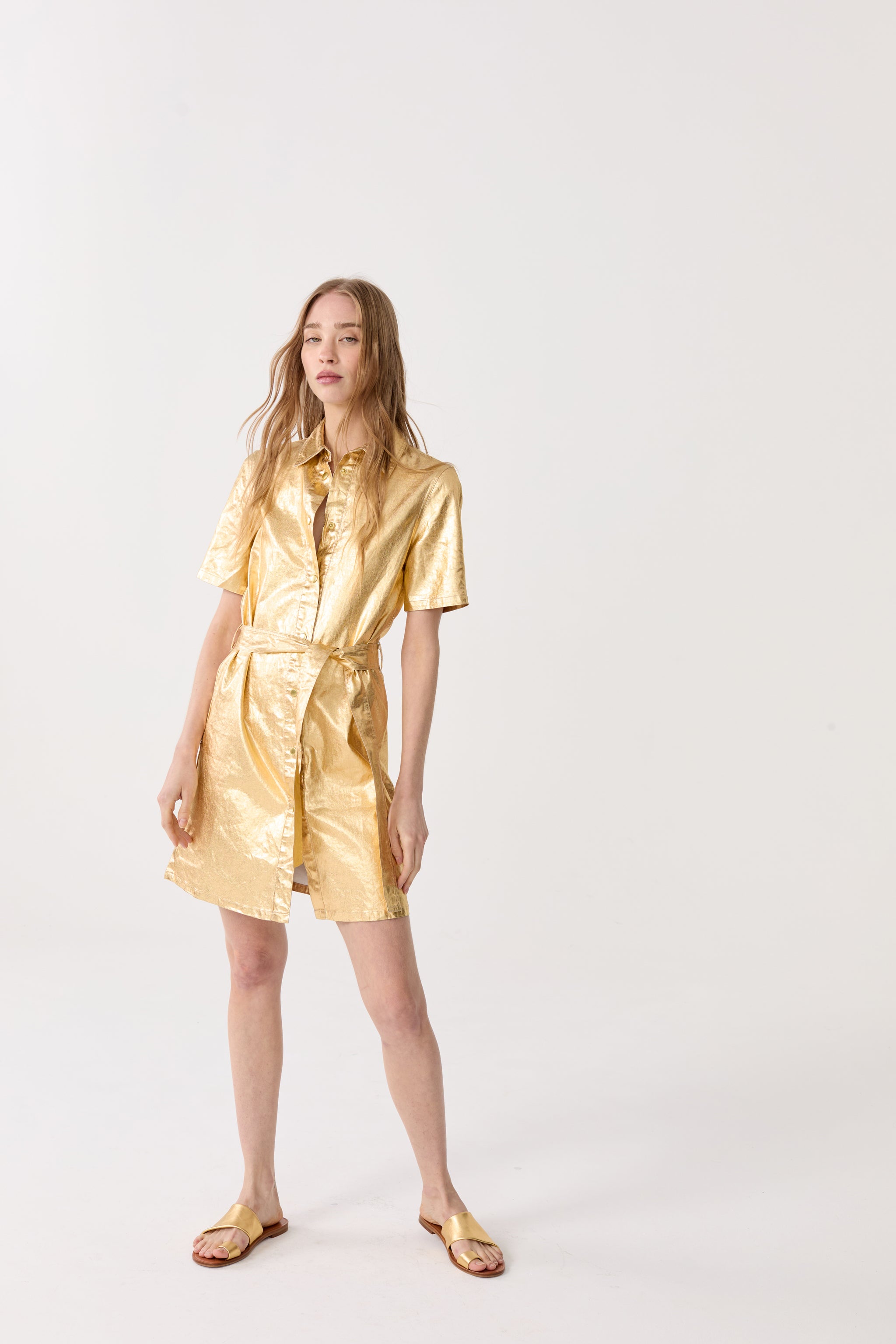 slim fit dress slacks Franca Metallic Linen Dress
