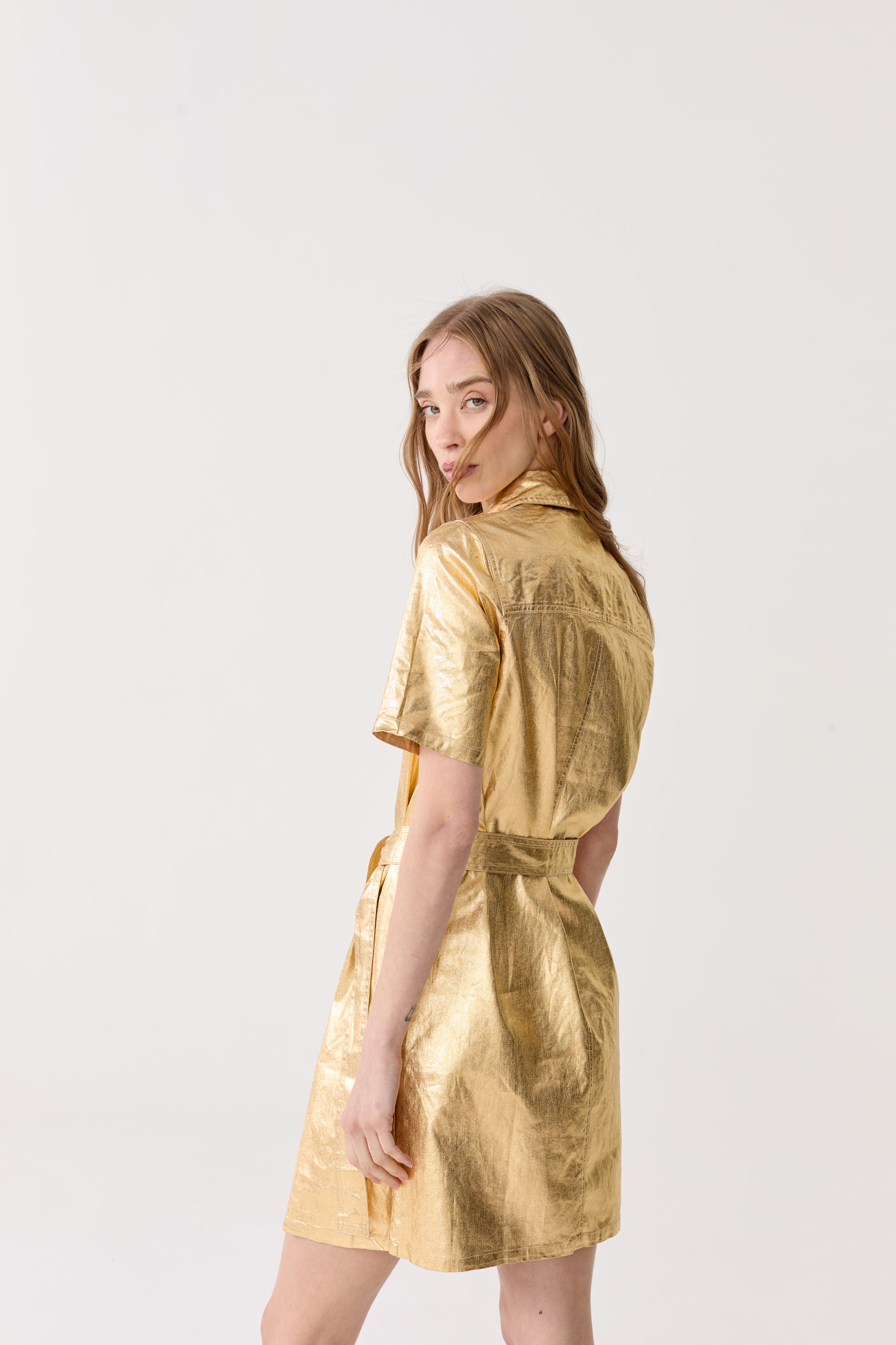 Franca Metallic Linen Dress - Gold Franca Metallic Linen Dress - Gold