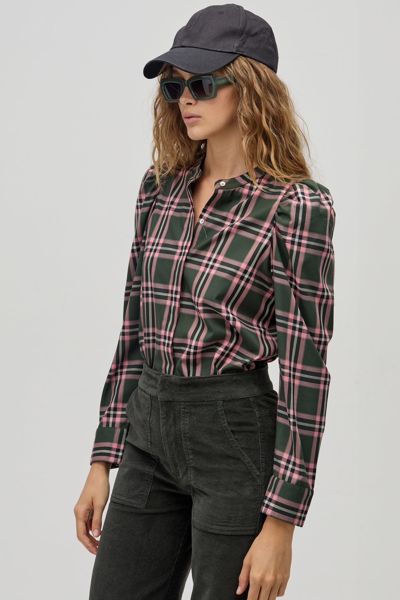 Lilium Twill Shirt - Green and Pink Checks