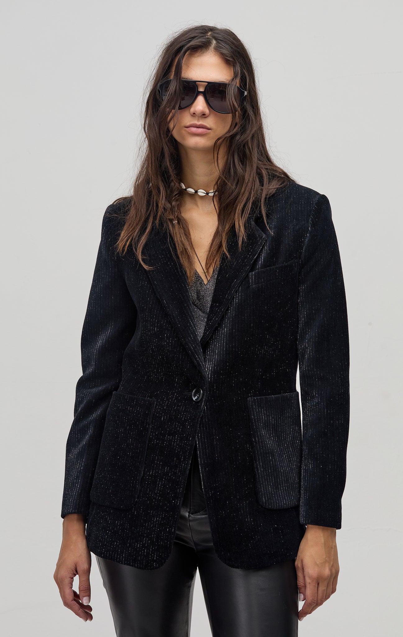 Cosmo Corduroy Blazer - Black with Silver