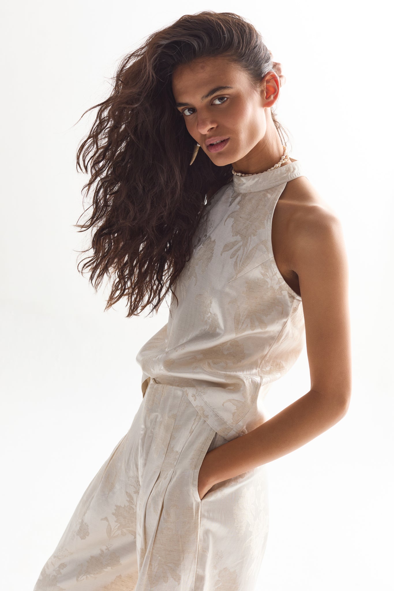 Olivia Brocade Top - Ivory Garden