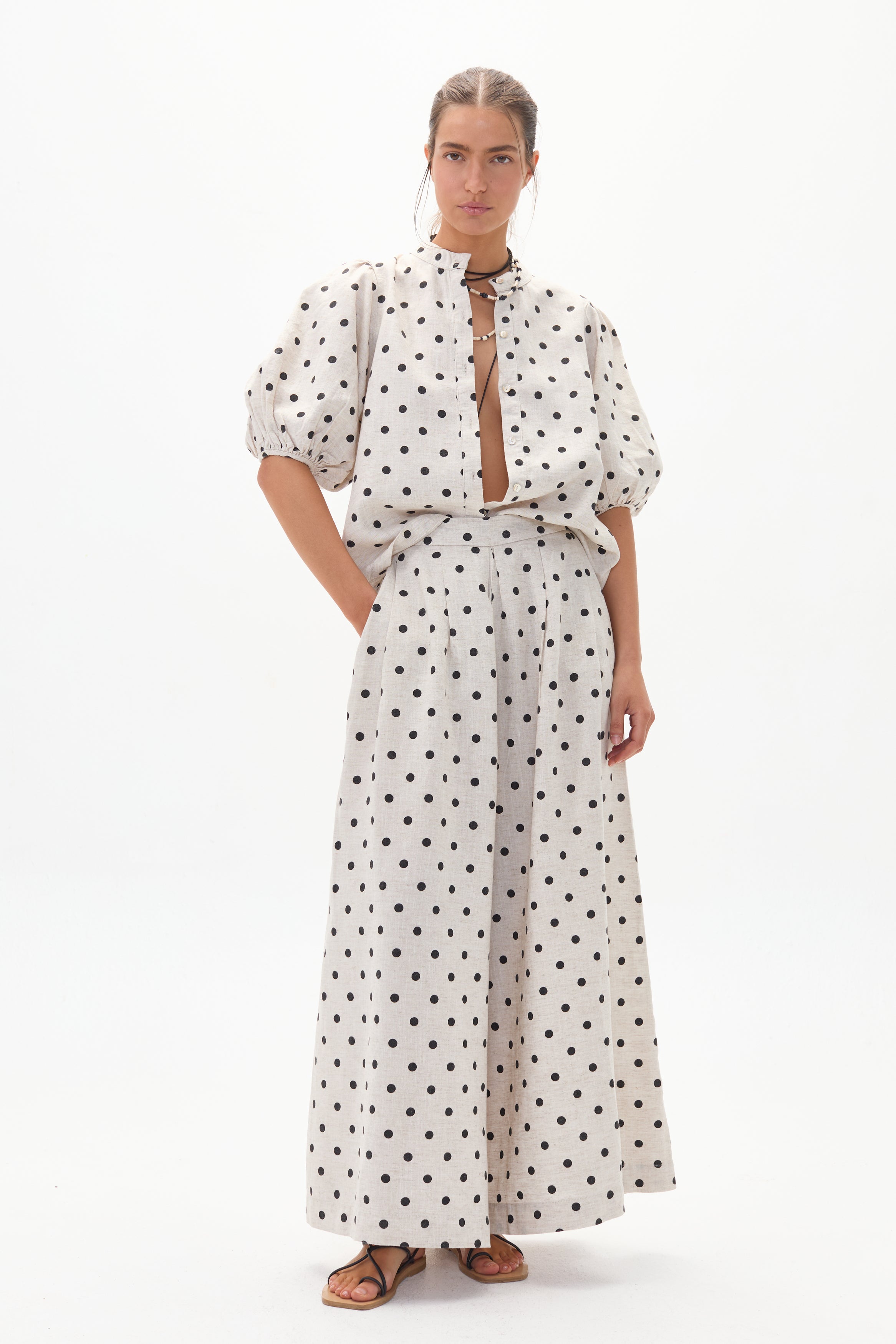 Bubble Linen Shirt - Natural and Black Polka Dots – Lanhtropy