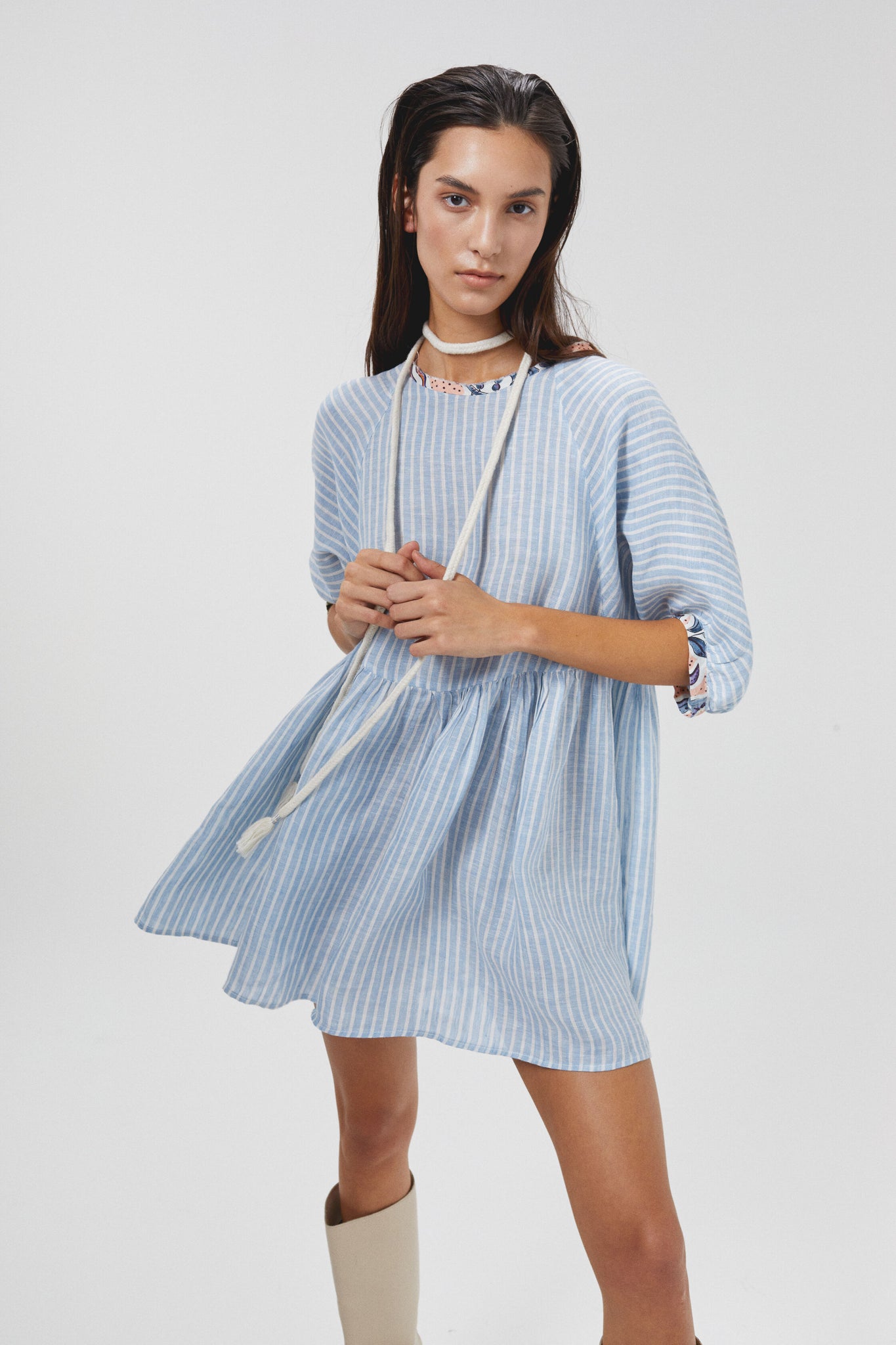 Alcala Linen Dress - Light Blue and White Stripes