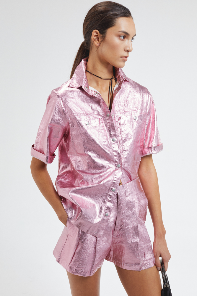 Soho Metallic Linen Shirt - Pink