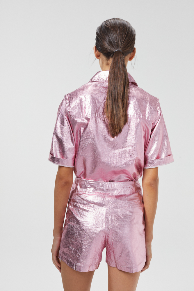 
                  
                    Soho Metallic Linen Shirt - Pink
                  
                