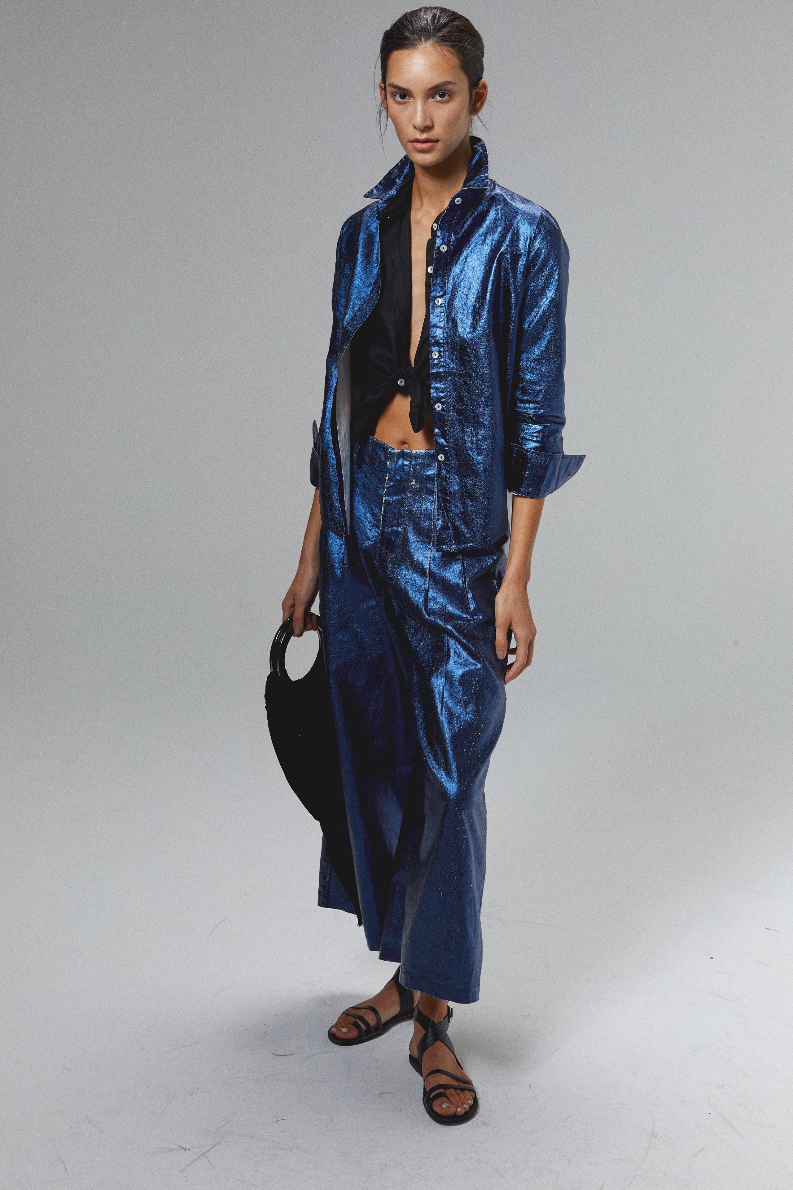 Culotte Metallic Linen Pants - Dark Blue – Lanhtropy