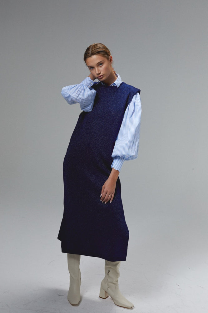 Glitter Knitted Dress - Navy Blue