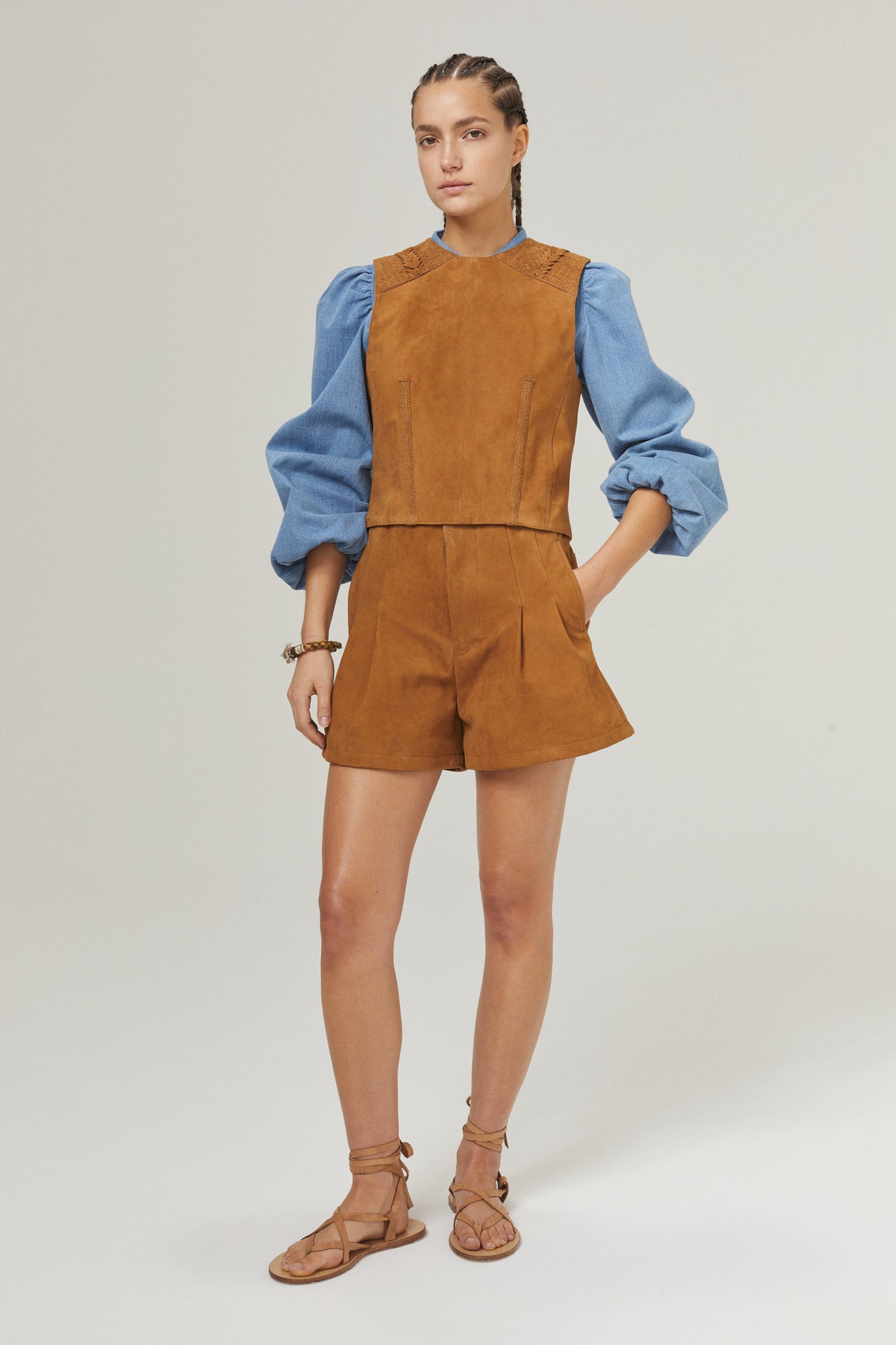 Frida Goat Suede Shorts - Tan