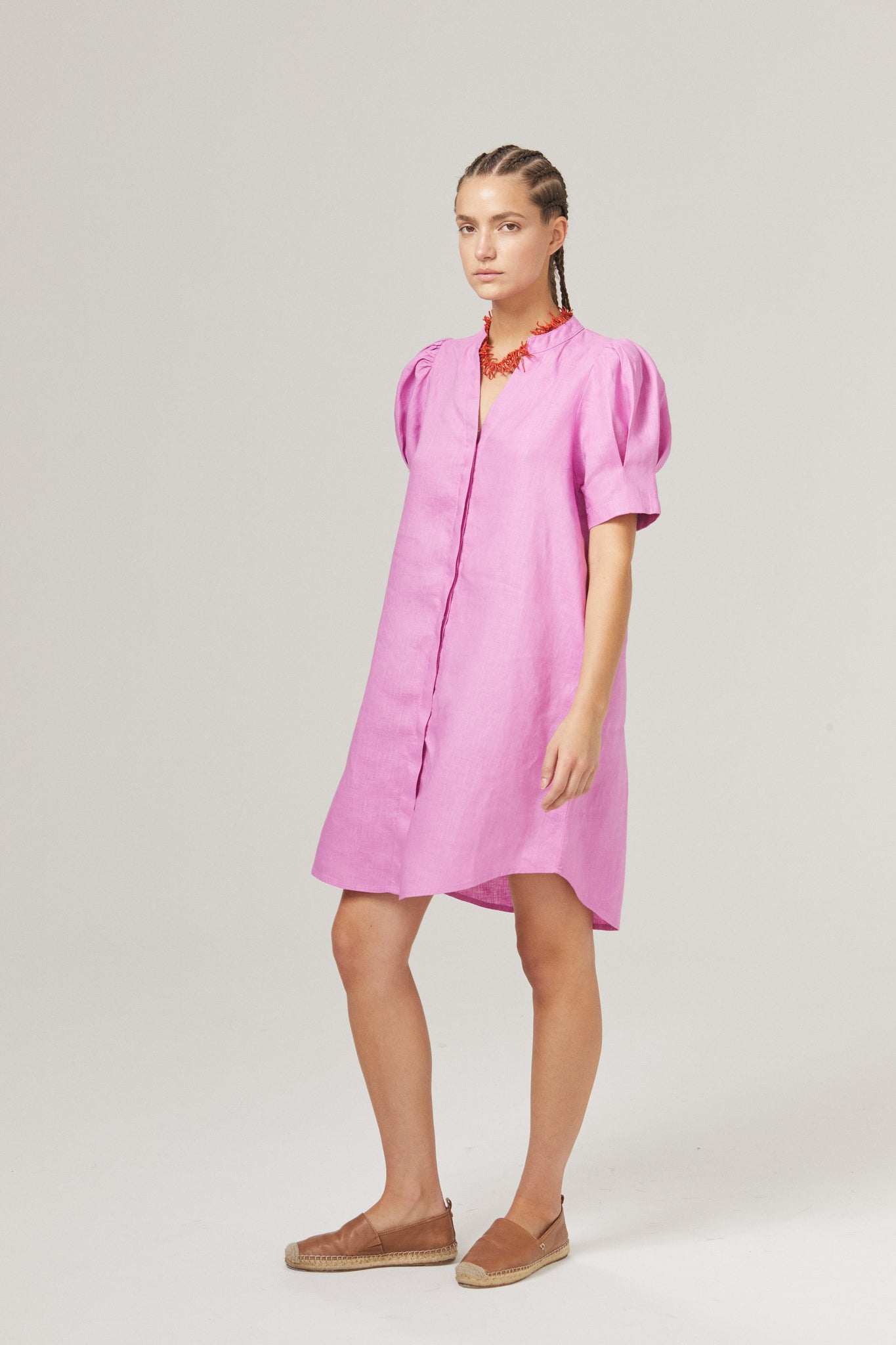 Athina Short Linen Dress - Petunia Pink