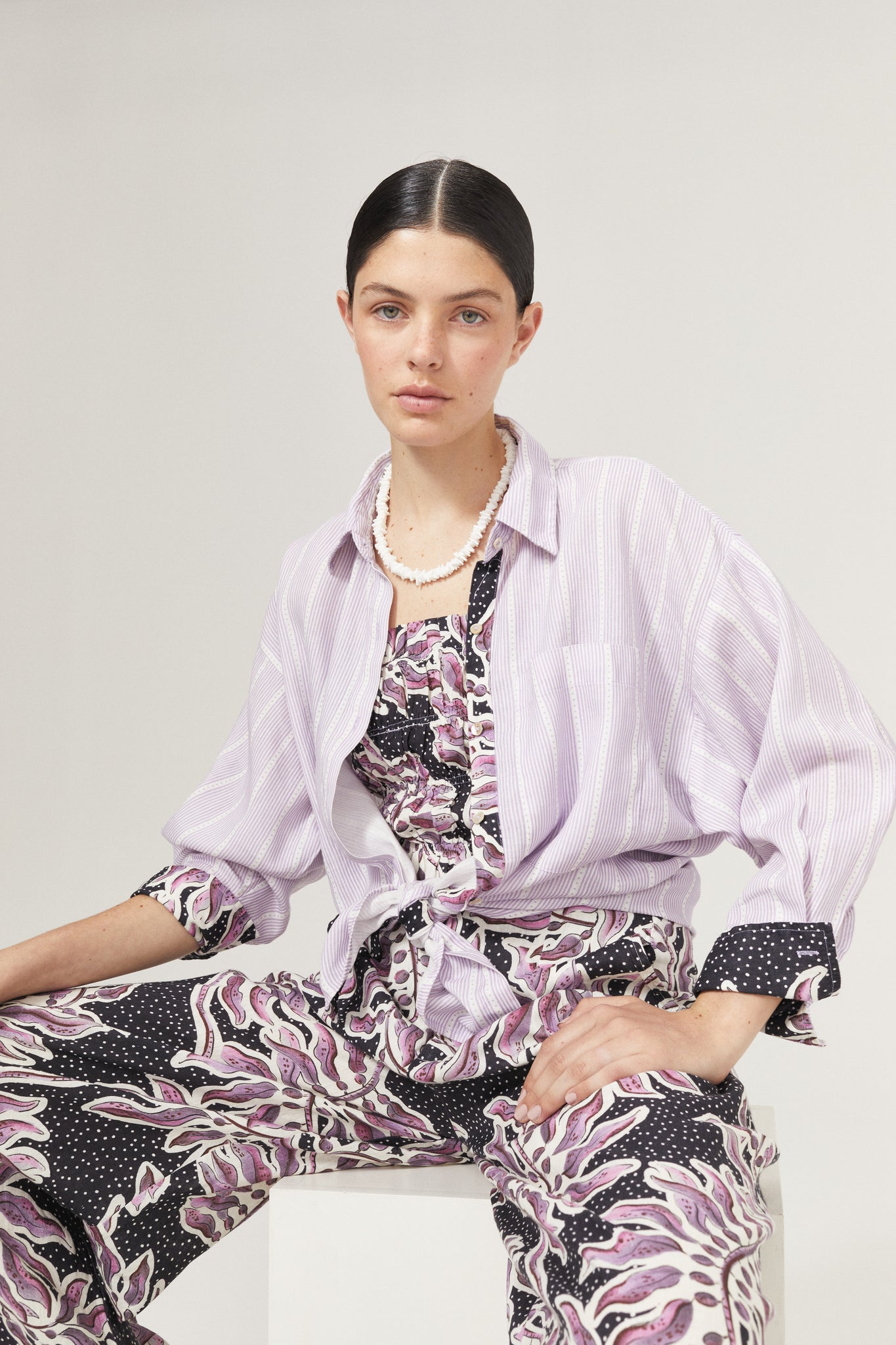 Island Linen Shirt - Lilac Love with Contrasting Details