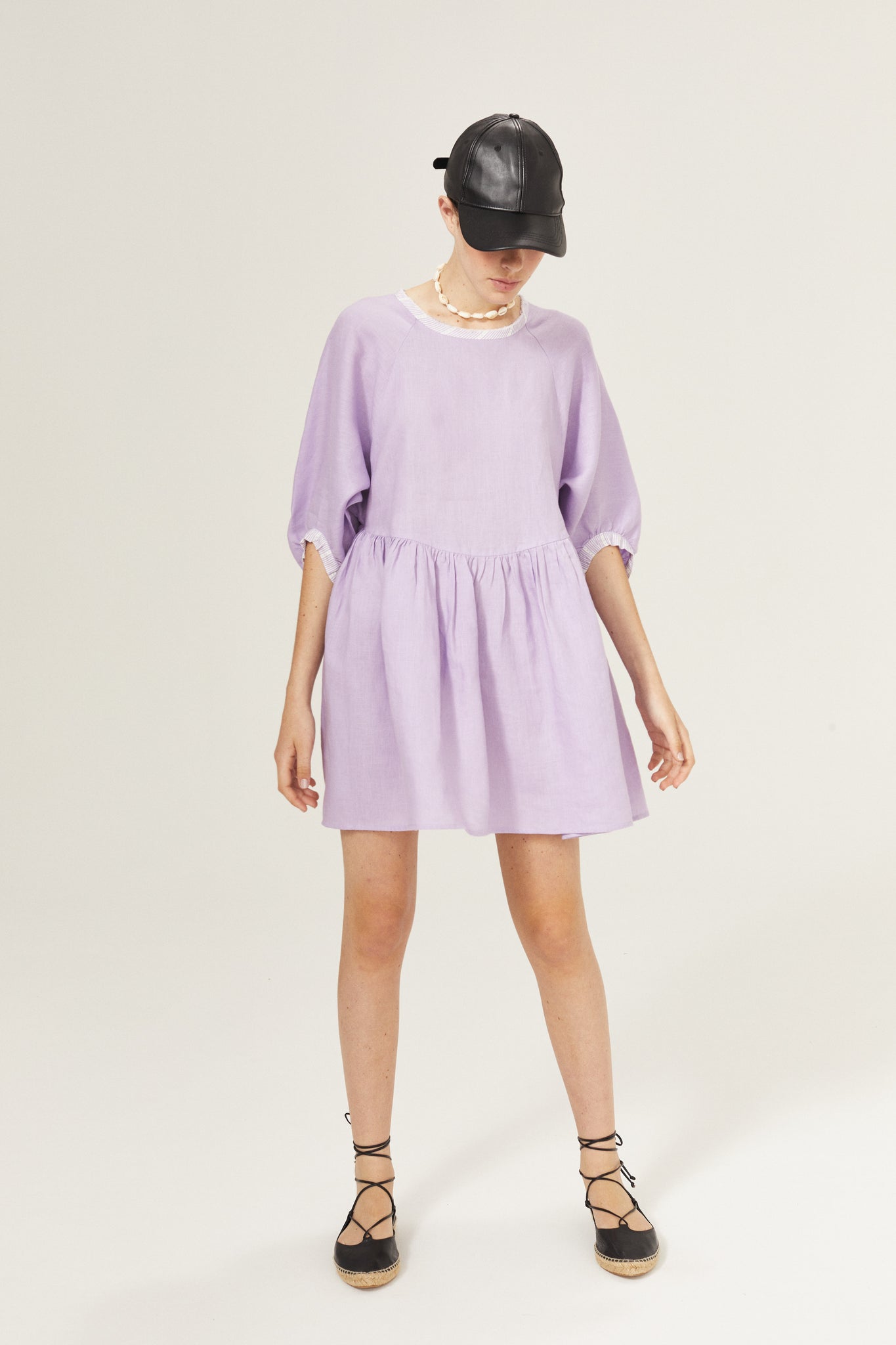 Alcala Linen Dress - Bright Lilac with Contrasting Details