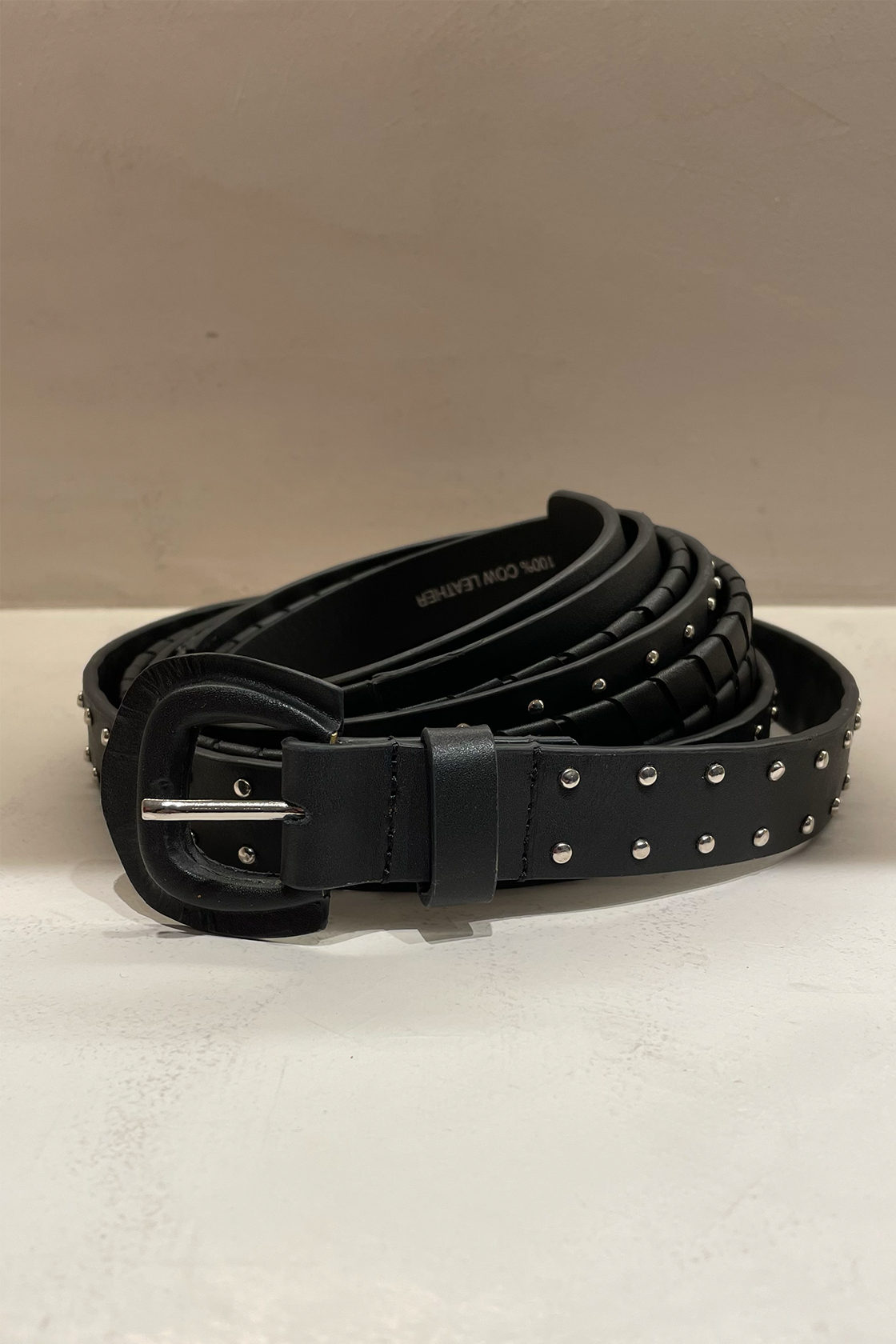 LAHNTROPY Black Studded Leather Belt with Rounded Buckle Large Round Stud Belt Genuine Leather Three Row Rock Goth  main image 4