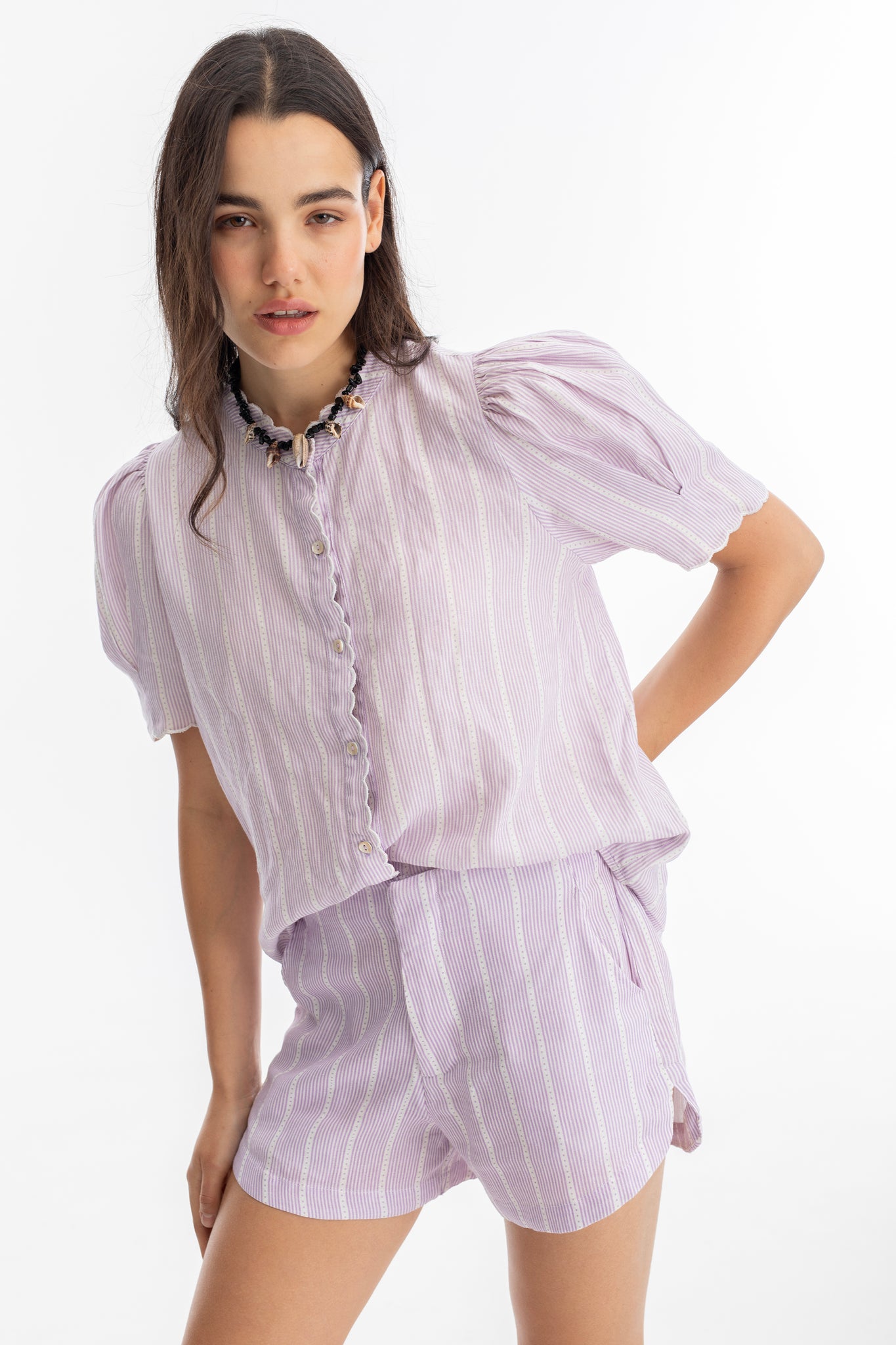 Scallop Linen Shirt - Lilac Love