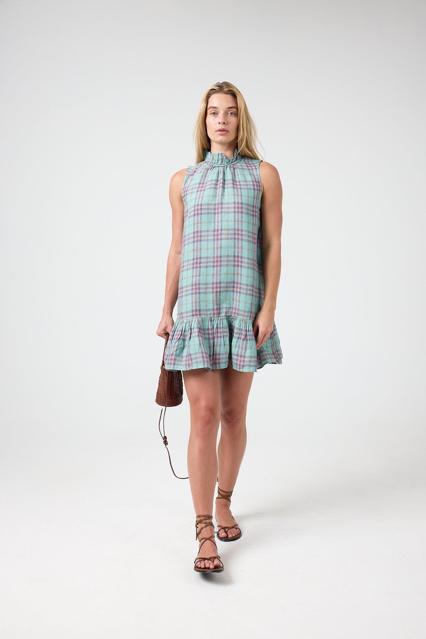 Daisy Short Linen Dress - Palma Checks