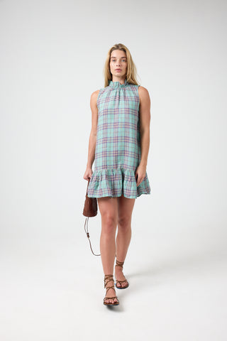 Lanhtropy Daisy Short Linen Dress - Palma Checks L / Palma Checks Lanhtropy Daisy Short Linen Dress - Palma Checks L / Palma Checks