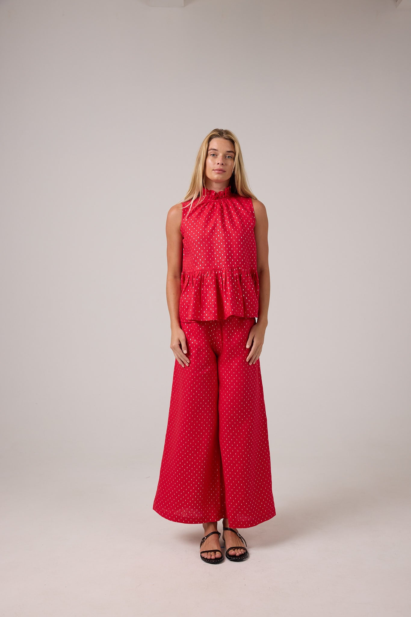 Cape Linen Pants - Red with Silver