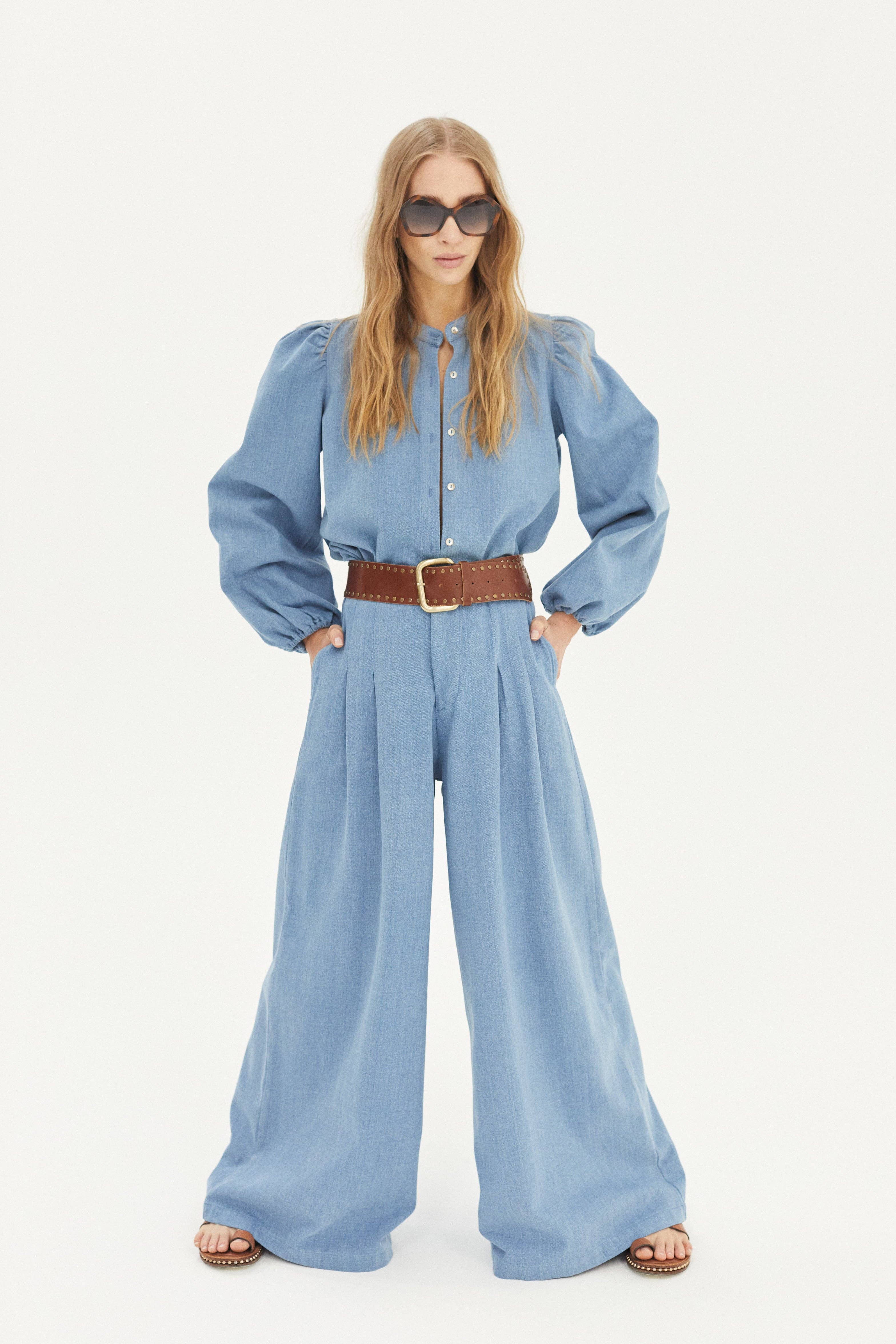 Super Culotte Denim Pants Washed Blue