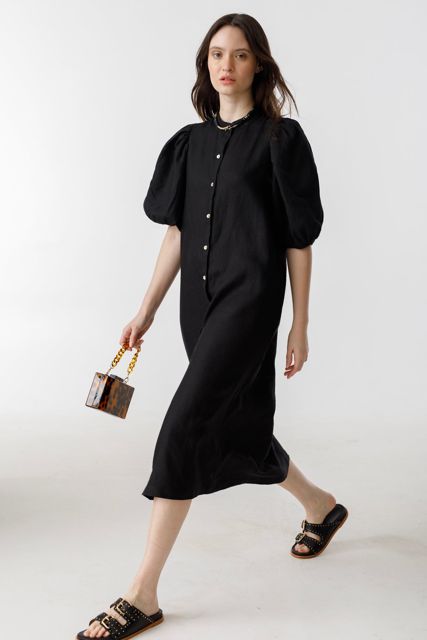 Bubble Linen Dress - Black