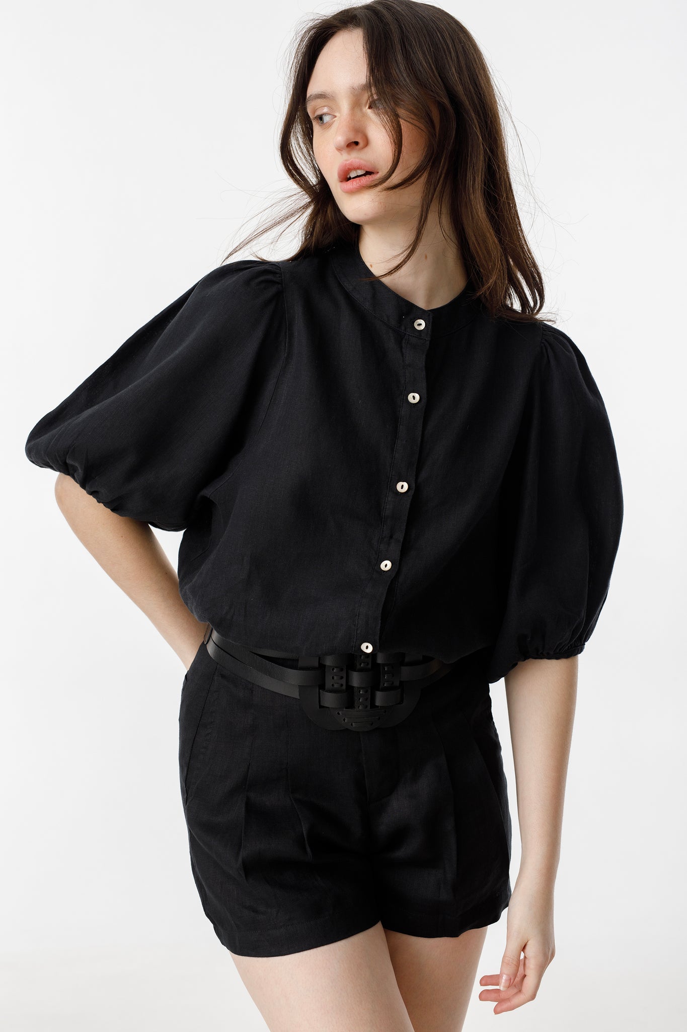 Bubble Linen Shirt - Black