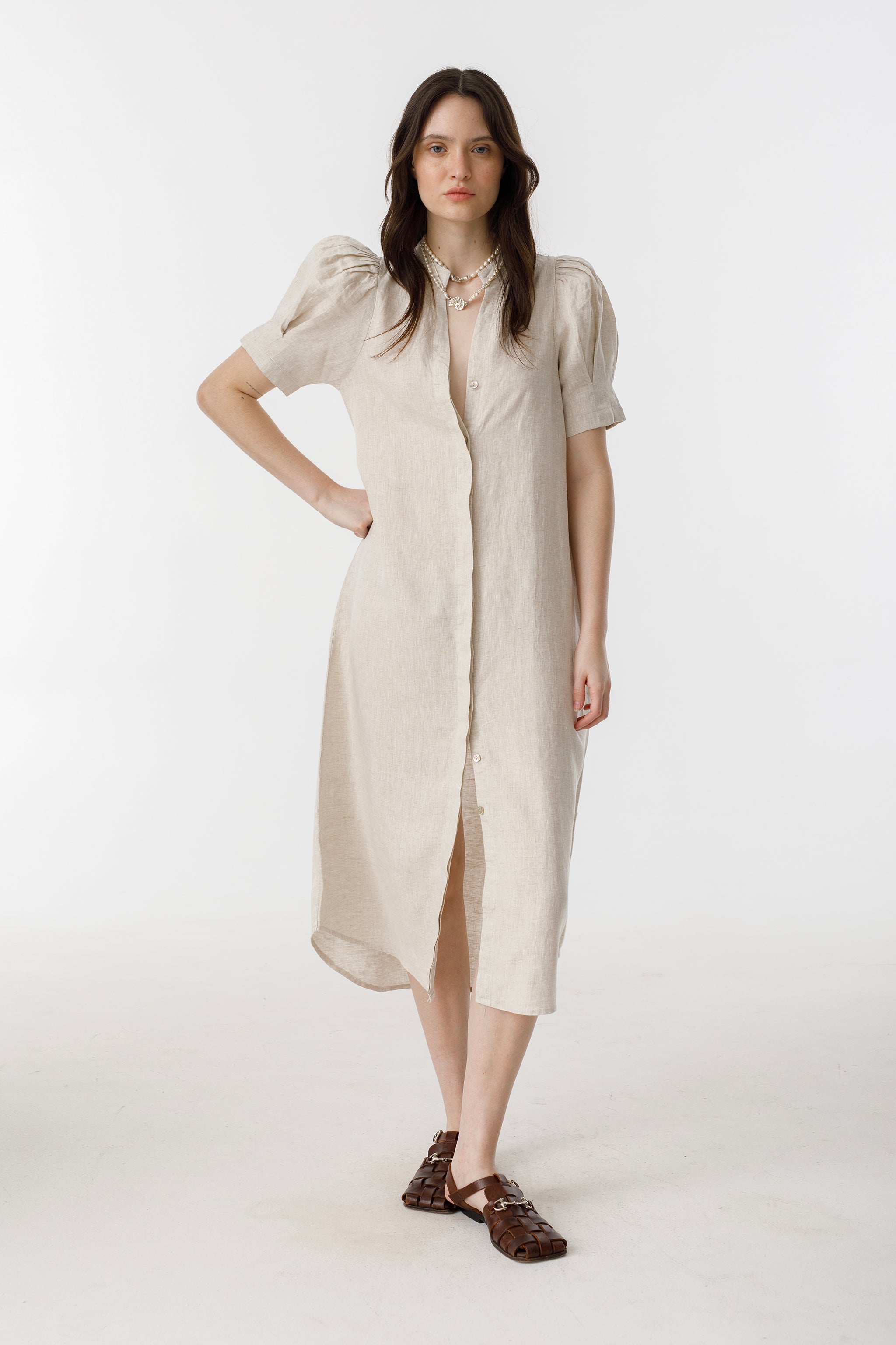 Athina Midi Linen Dress - Natural – Lanhtropy