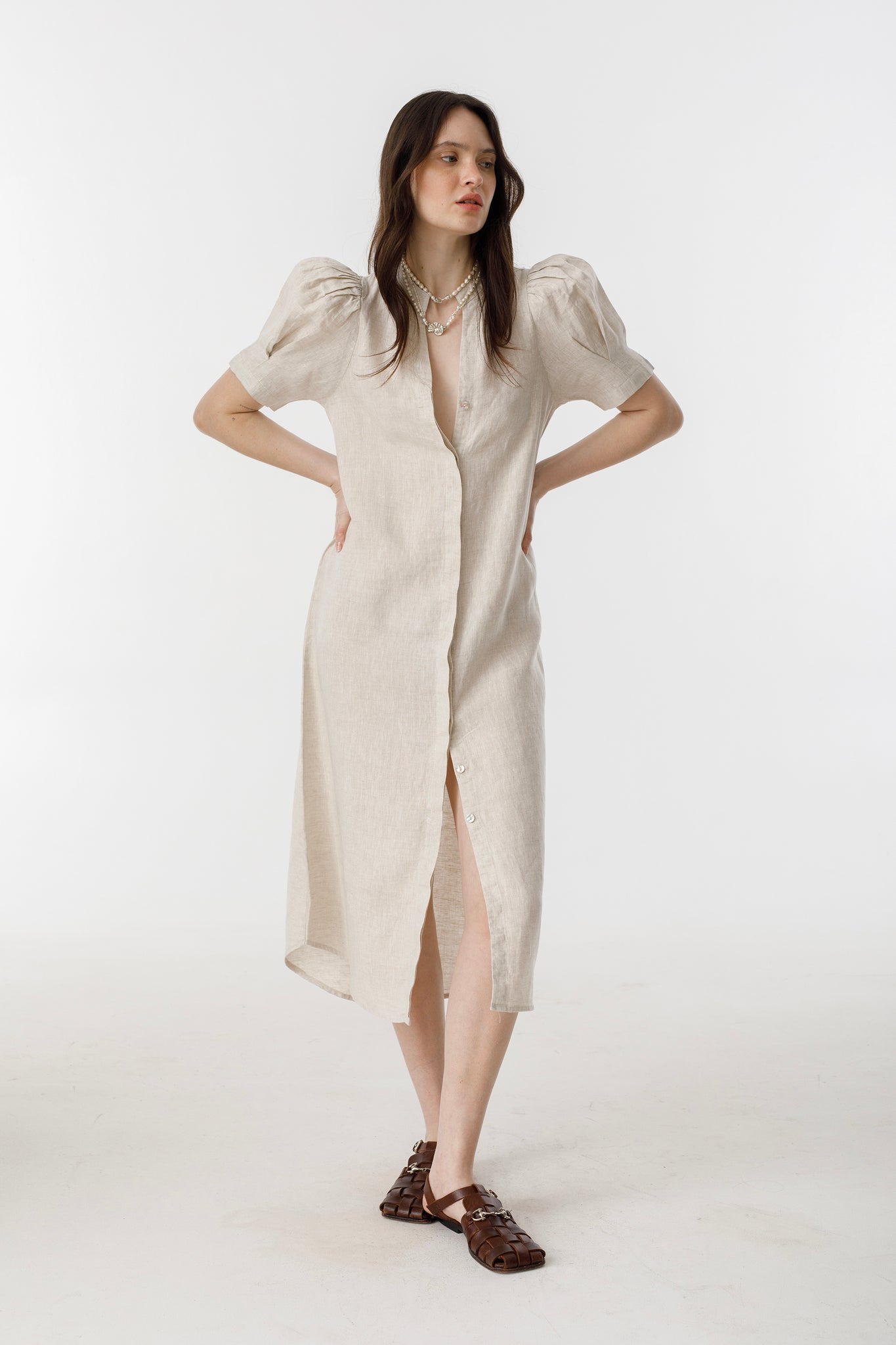 Athina Midi Linen Dress - Natural