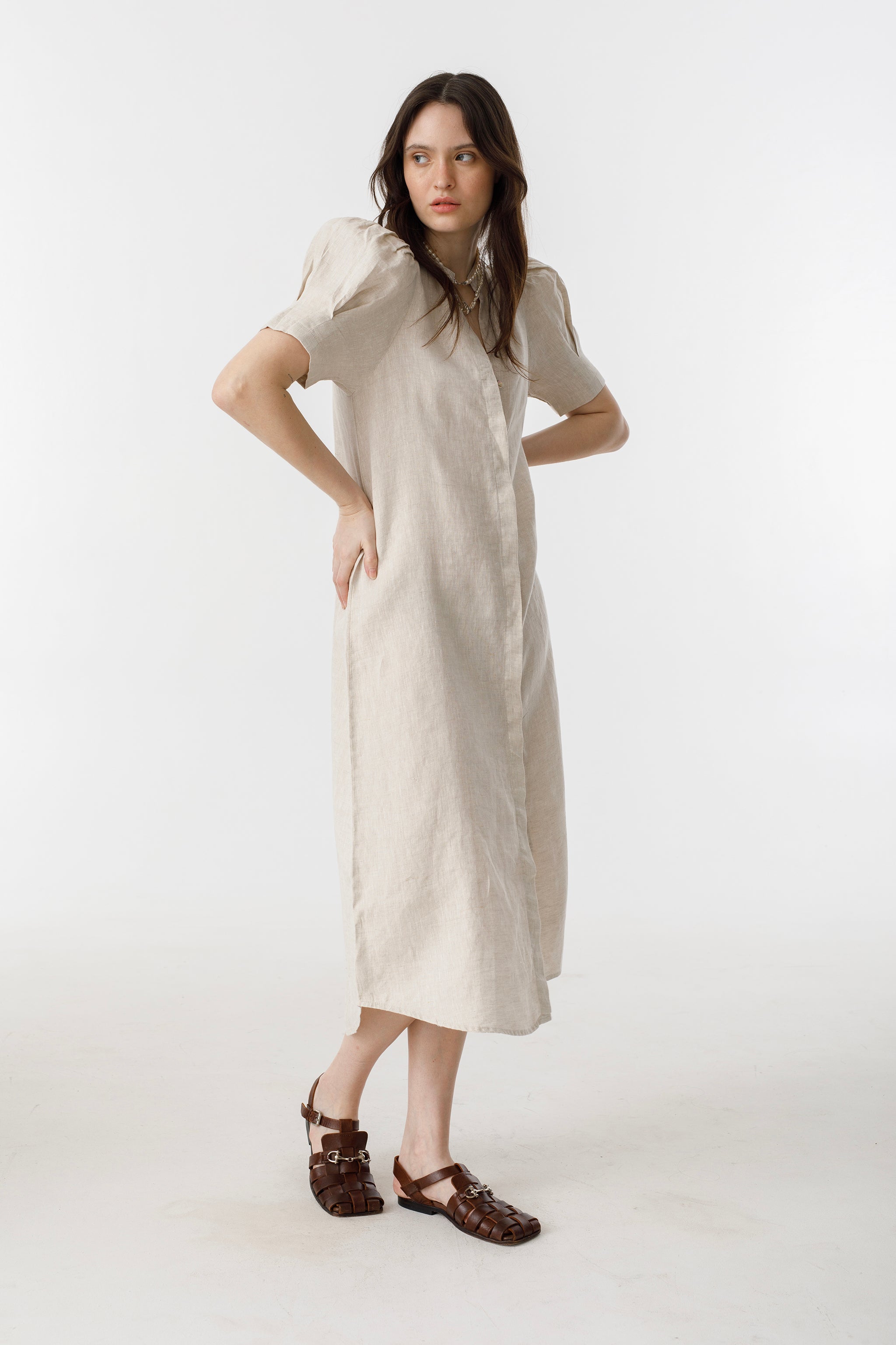 Athina Midi Linen Dress - Natural – Lanhtropy