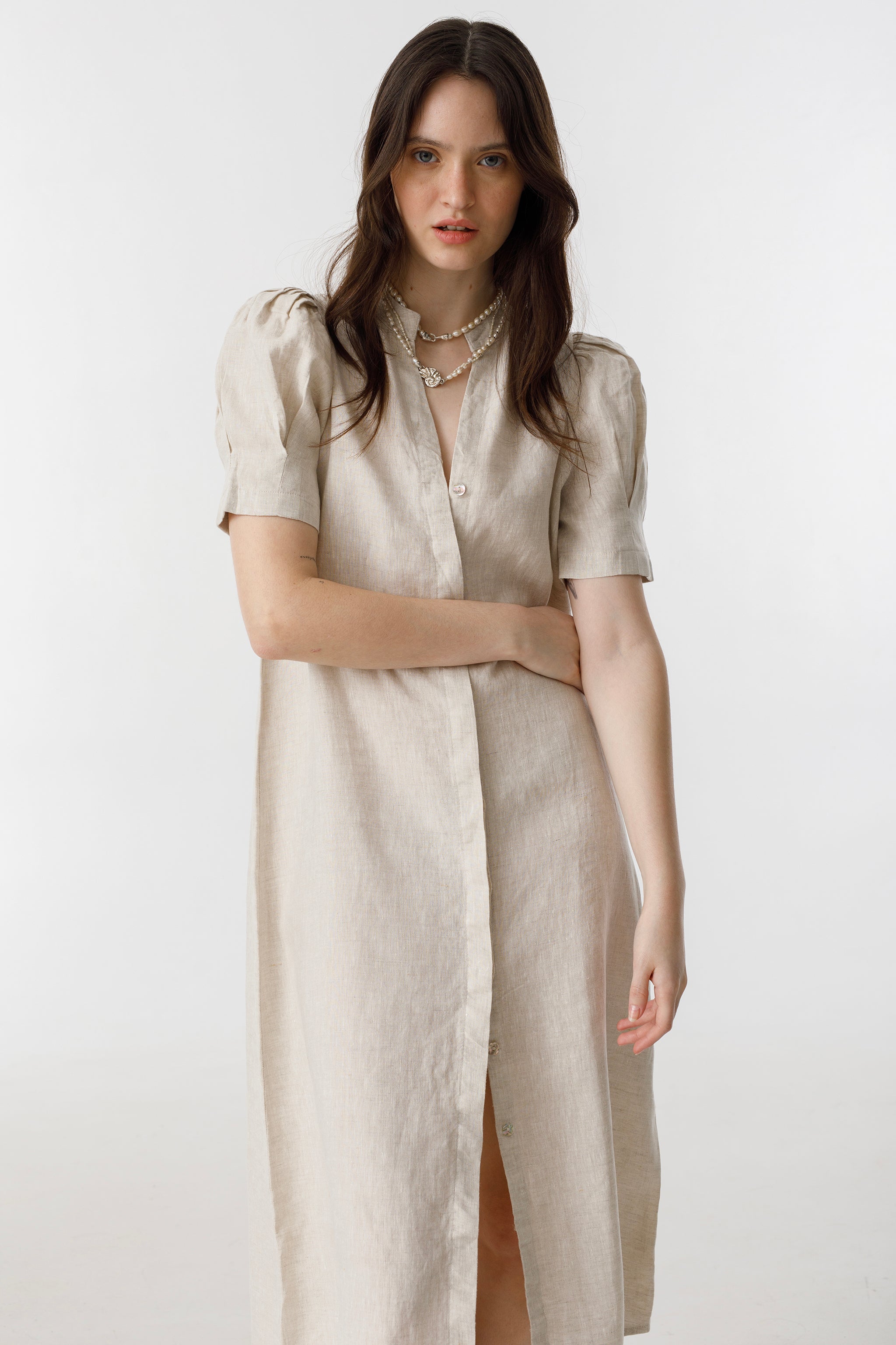 Athina Midi Linen Dress - Natural – Lanhtropy