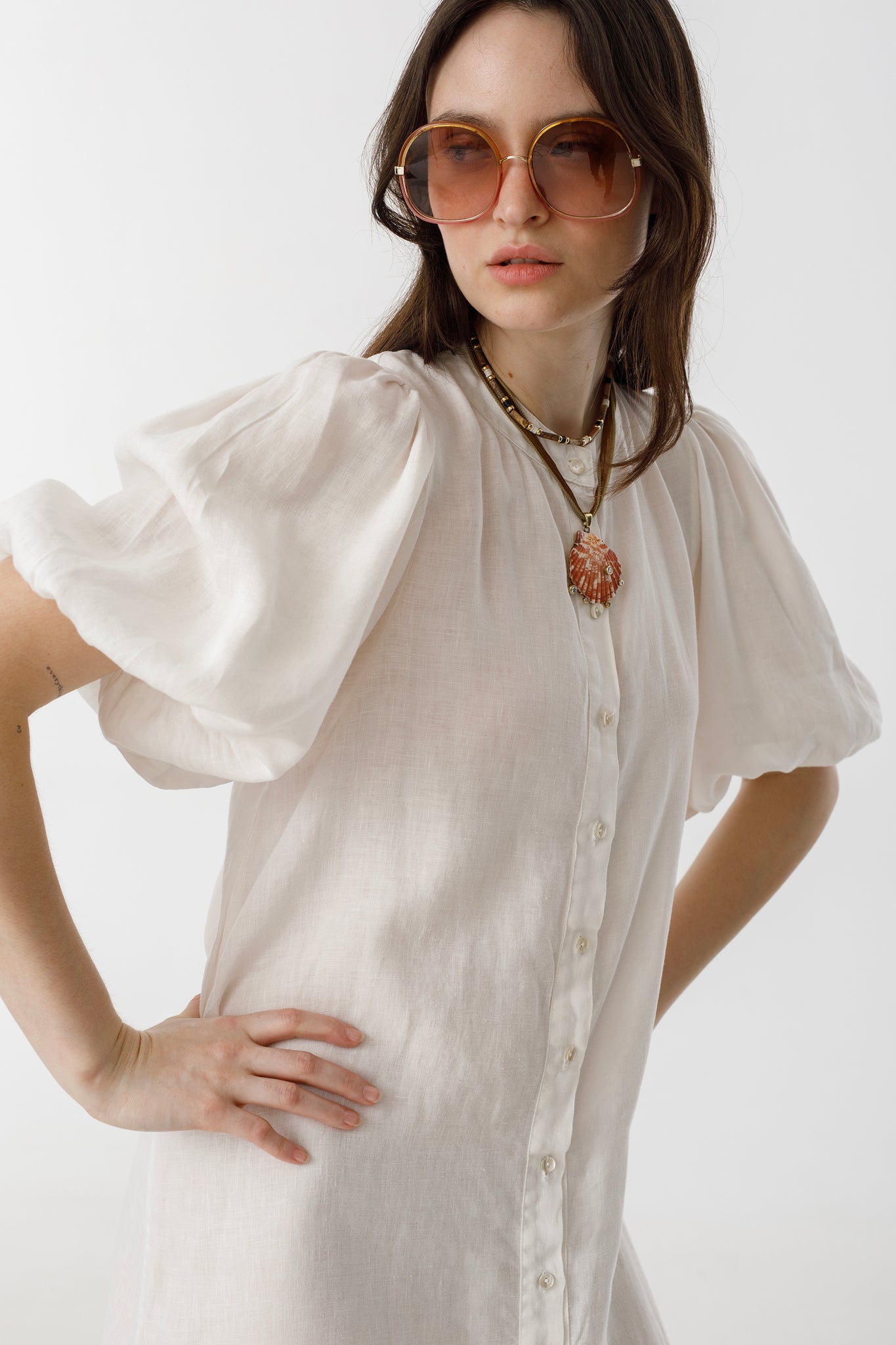 Bubble Linen Dress - White