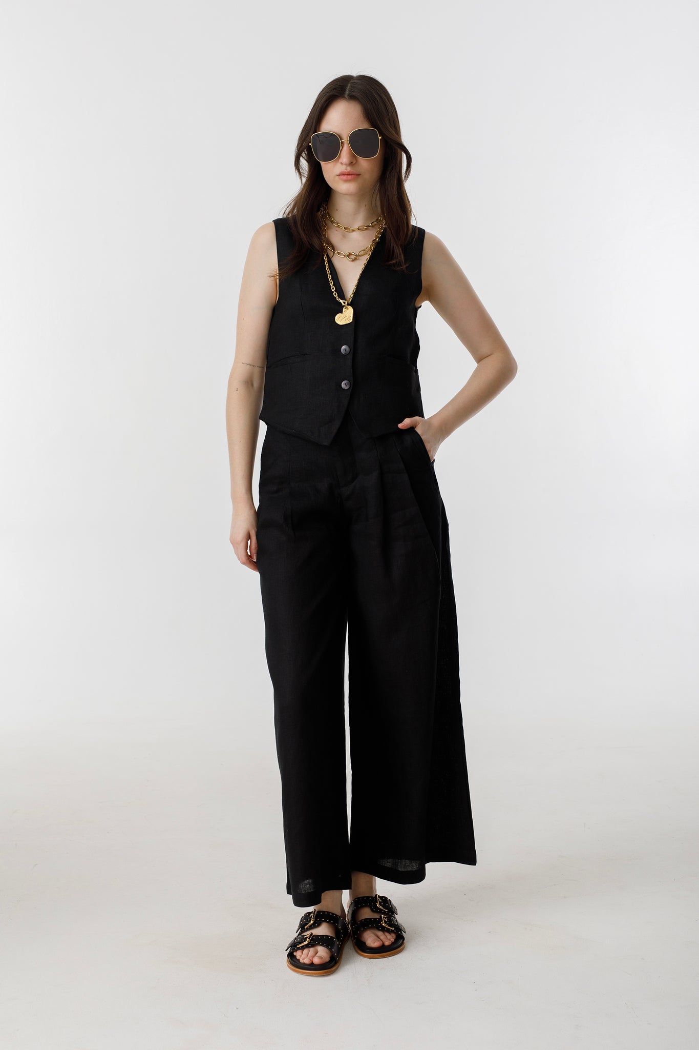 Culotte Linen Pants - Black