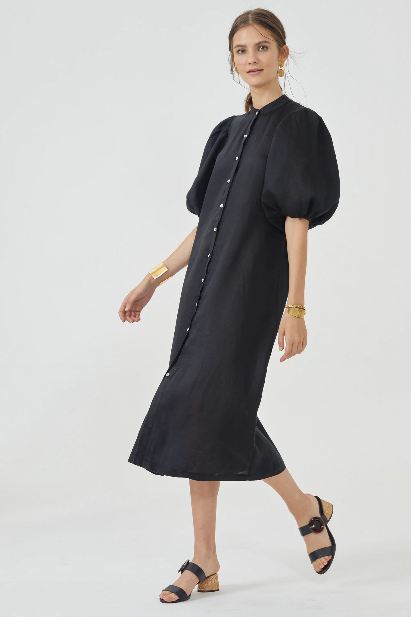 Bubble Linen Dress - Black