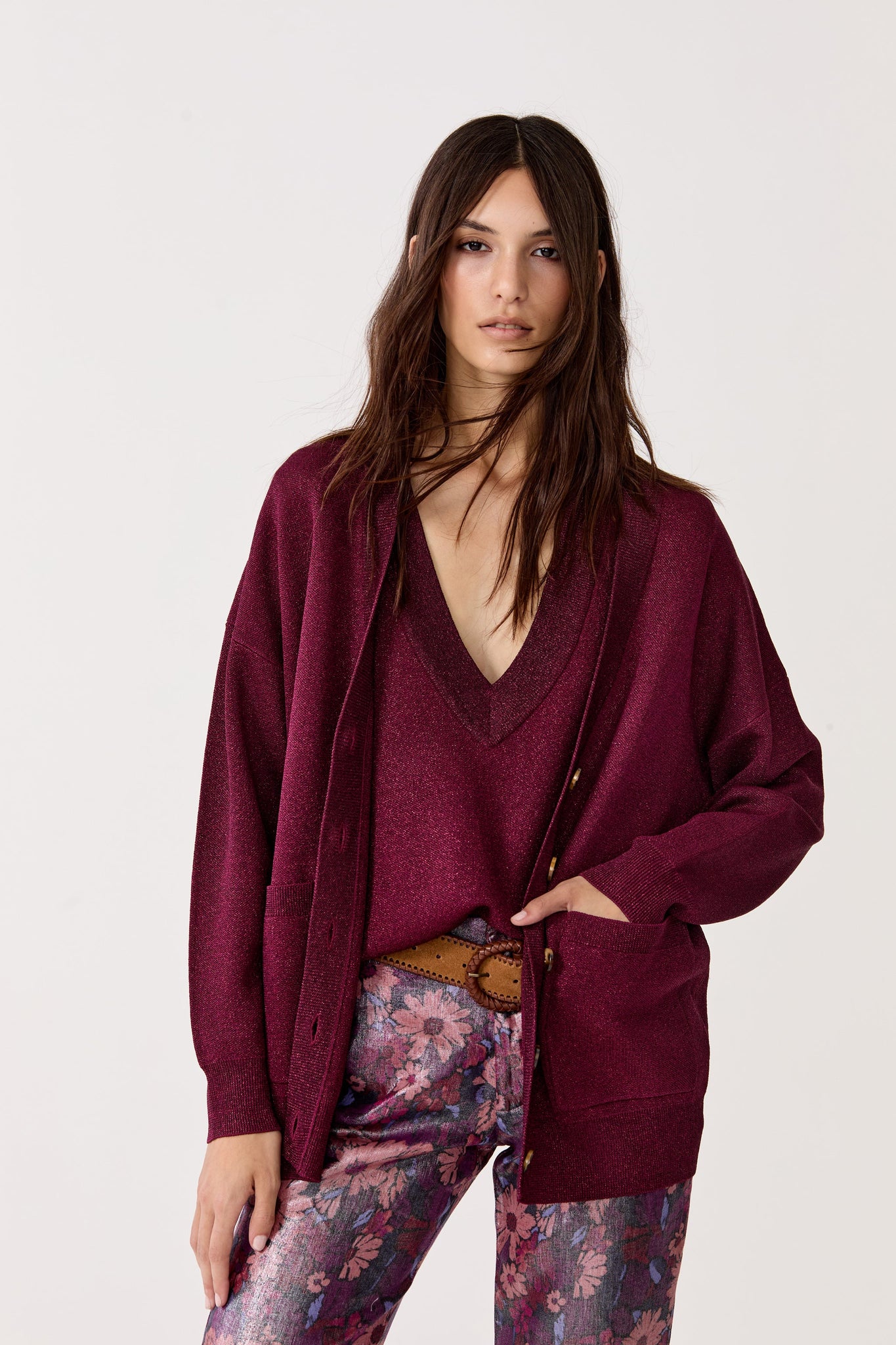 Aspen Lurex Cardigan - Rosso