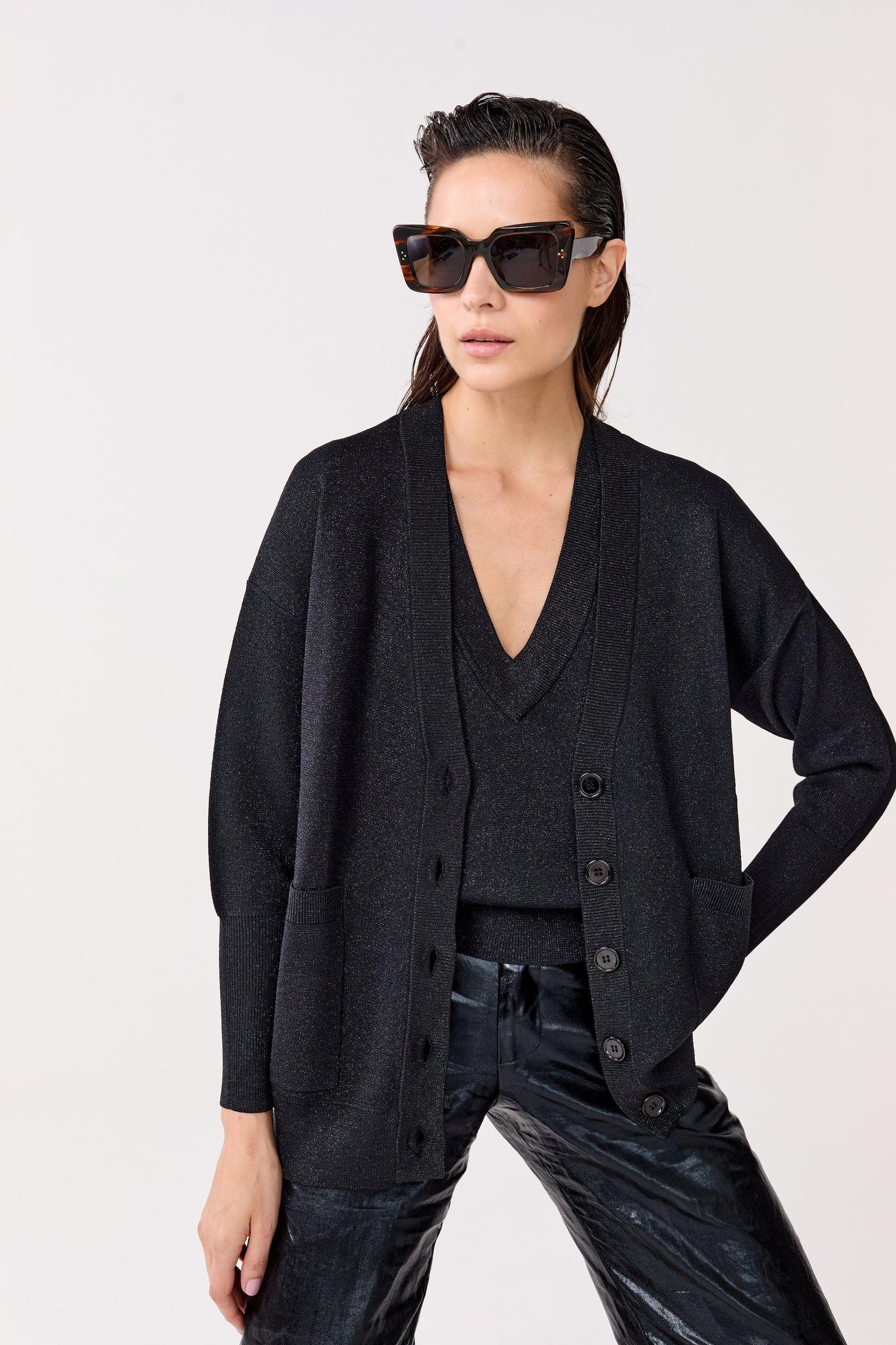 Aspen Lurex Cardigan - Black