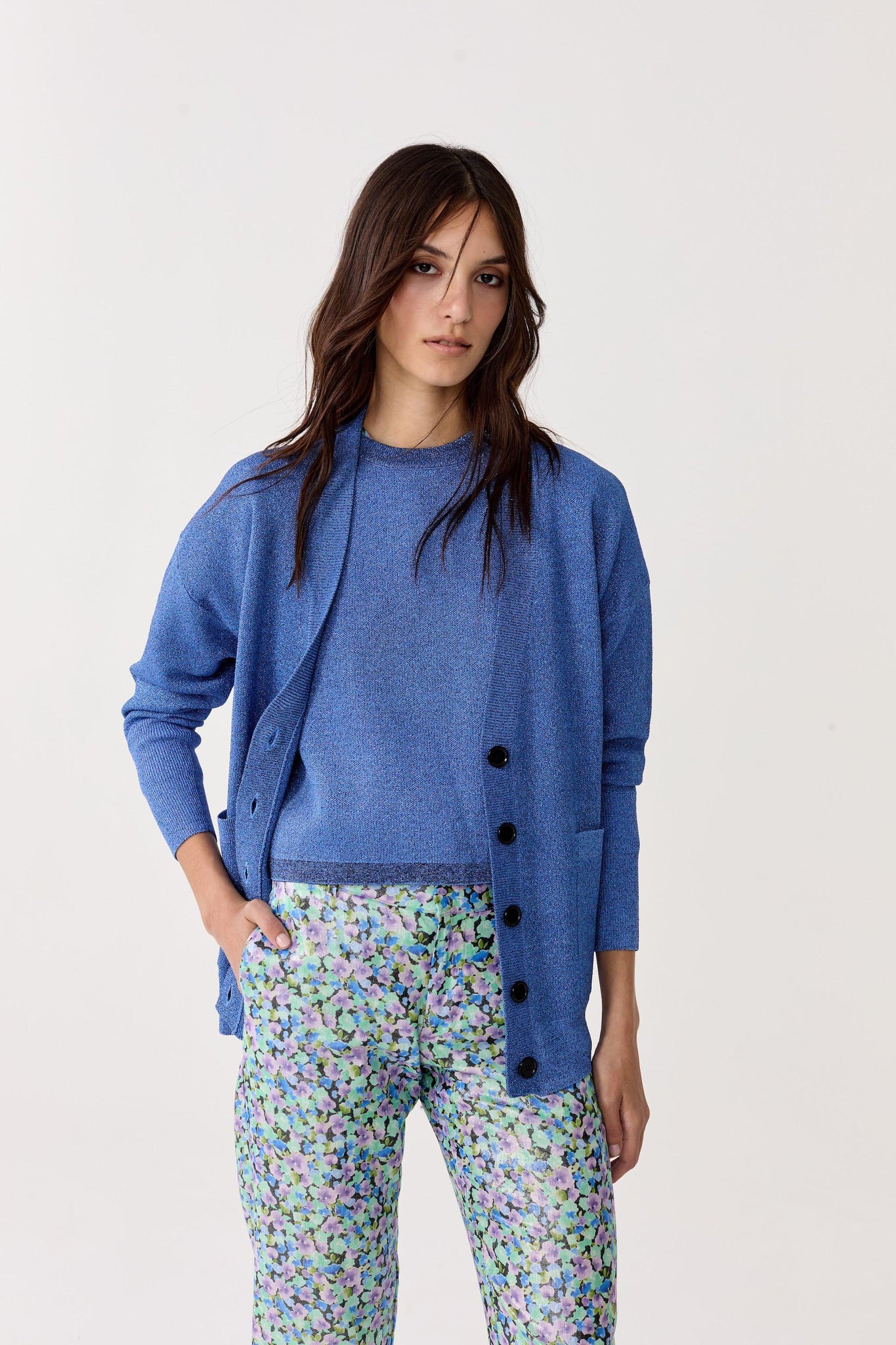 Aspen Lurex Cardigan - Lanh Blue